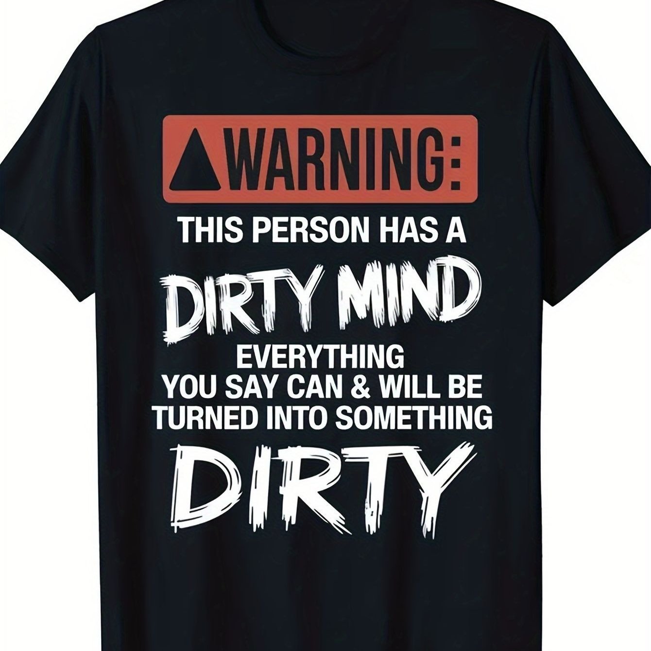 TEMU Men's & Women's Funny Dirty Mind Warning -shirt - 100% Cotton Crew Neck Short Sleeve Tee With Naughty Slogan, S-xxxl Sizes, Black Humorous Gift For S, Dad, - Casual, Gym & Wear