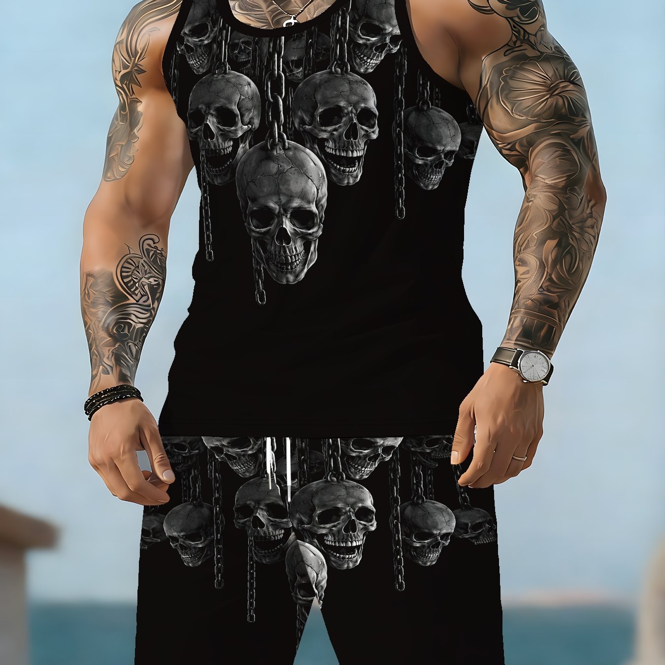 TEMU Men's Summer 3d 2pcs Vest And Shorts Set