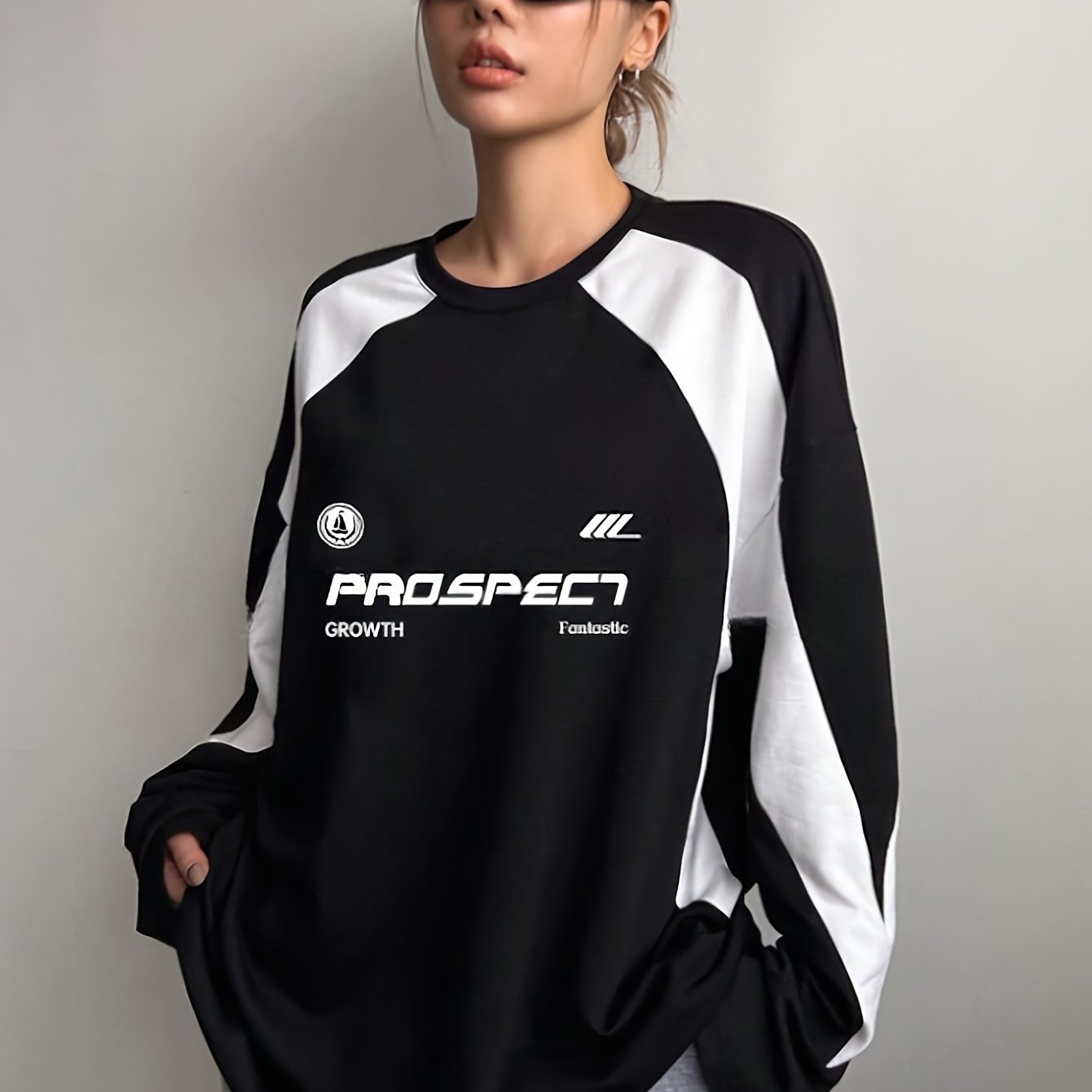 Image of Autumn Winter Contrast Round Neck Letter Print Long Sleeve Sweatshirt Casual Fashion Women's Top