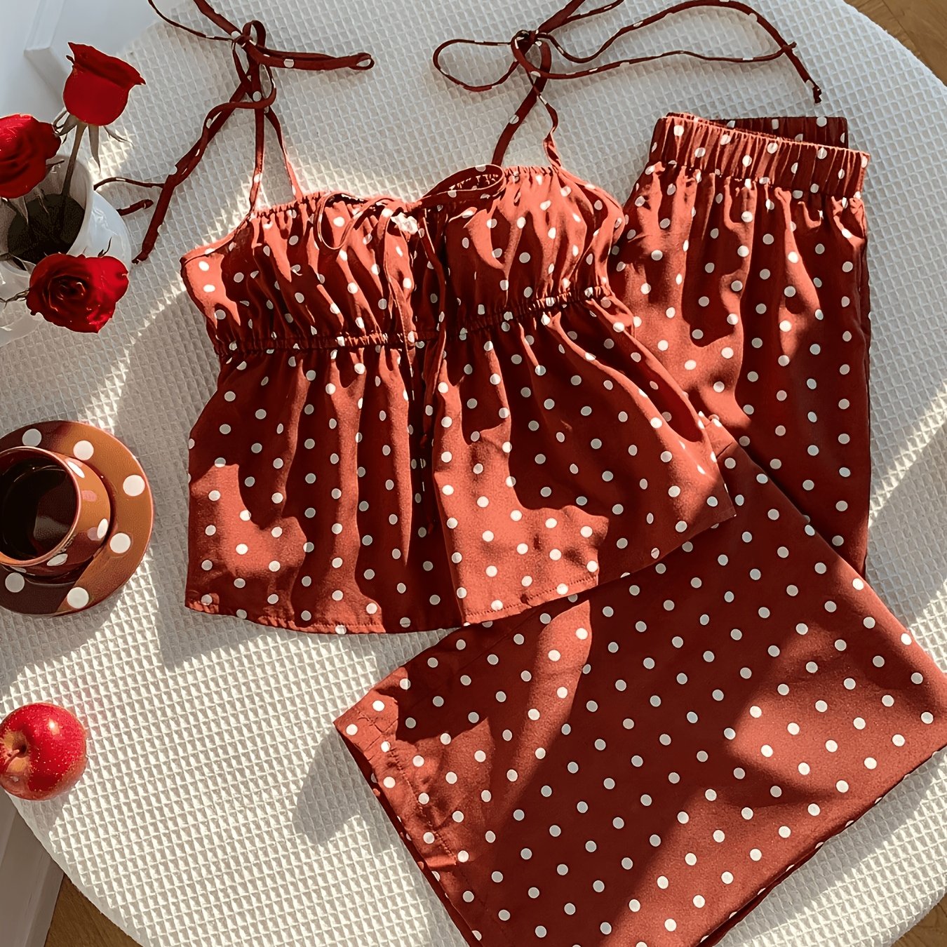 TEMU Women's Casual Polka Dot Print Camisole Tank Top And Pants 2pcs Set, Summer