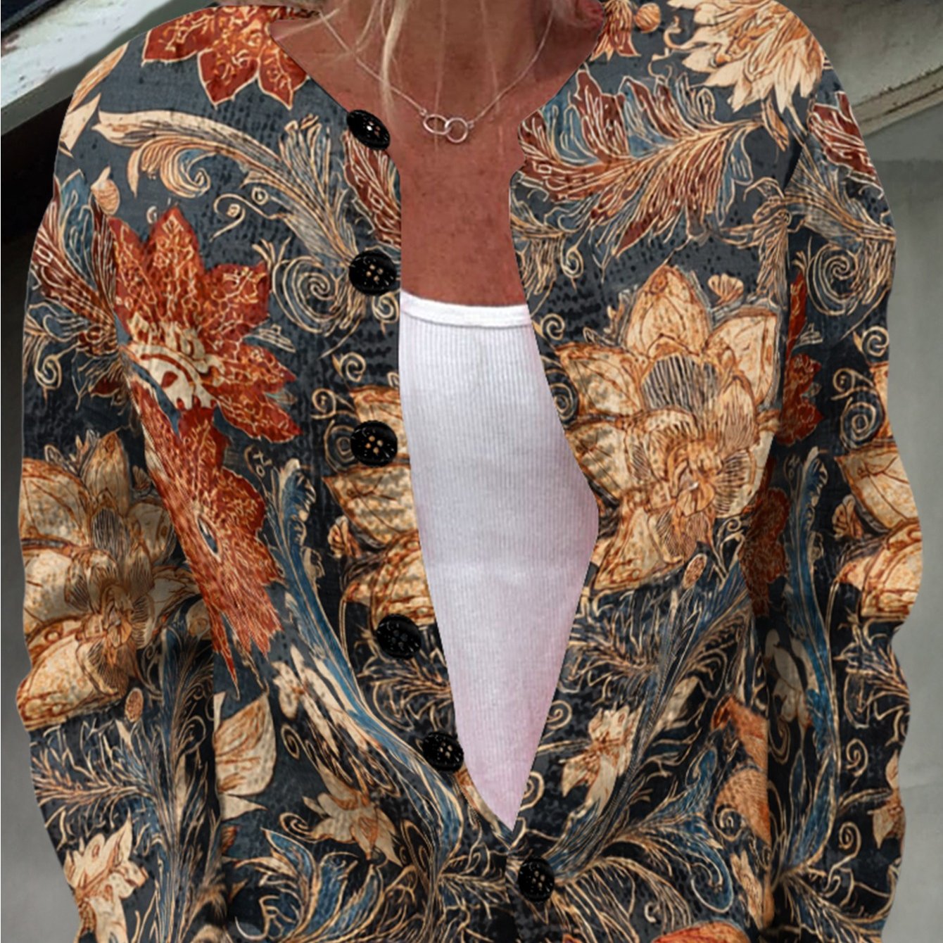 Image of Autumn And Winter Women's Retro Cardigan Jacket, Spring Casual Button Up Cardigan, Versatile Sweater, Sweater, Printed Fashionable Breathable Long Sleeved Clothing