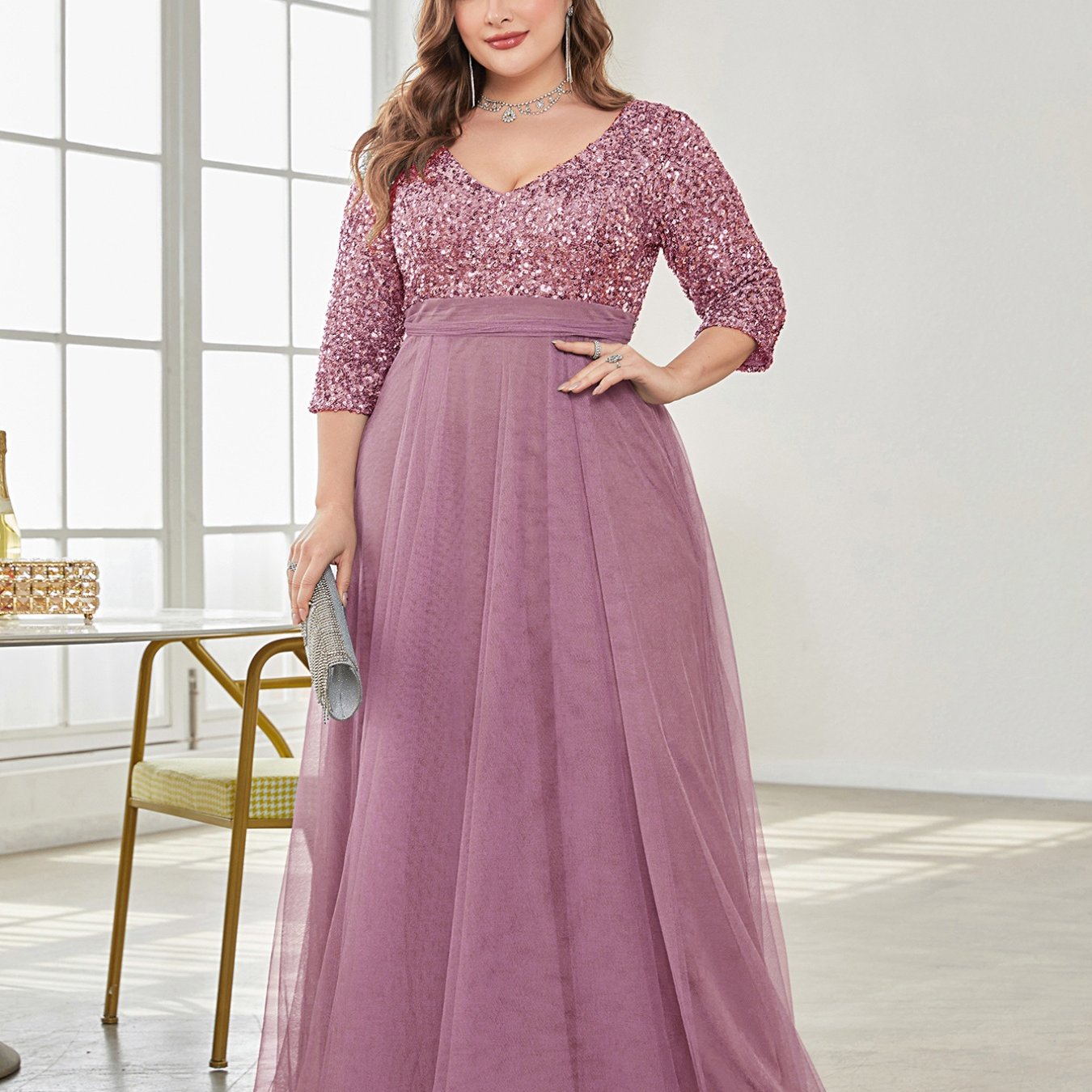 plus size vintage formal dresses V Neck Long Lace Prom Dresses Plus Size with Pocket Vintage Formal Dress ARD1949 main image 0