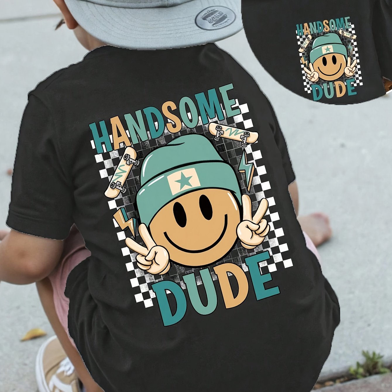 Front And Back Double Print Letter Cartoon Pattern Print Trendy Versatile T-shirt