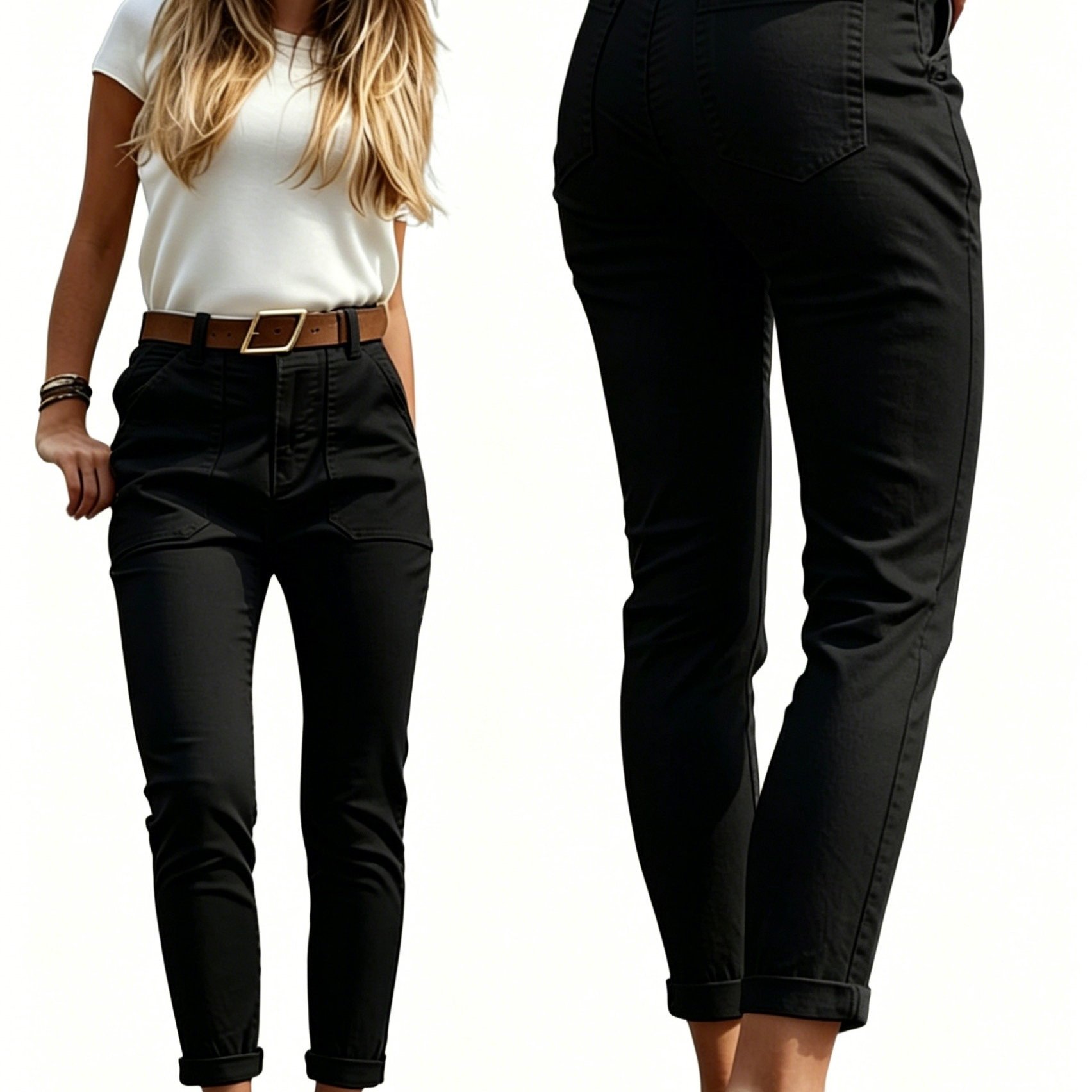 2026 Spring/summer New Women's Large Pocket Black Rolled-leg Cropped Pants French Retro Casual Pants High-waisted Cropped Casual Pants Versatile Casual Pants Denim Jeans