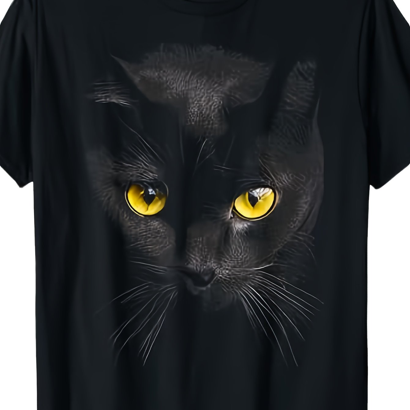 Image of Men's T-shirt, Black Cat With Yellow Eyes
