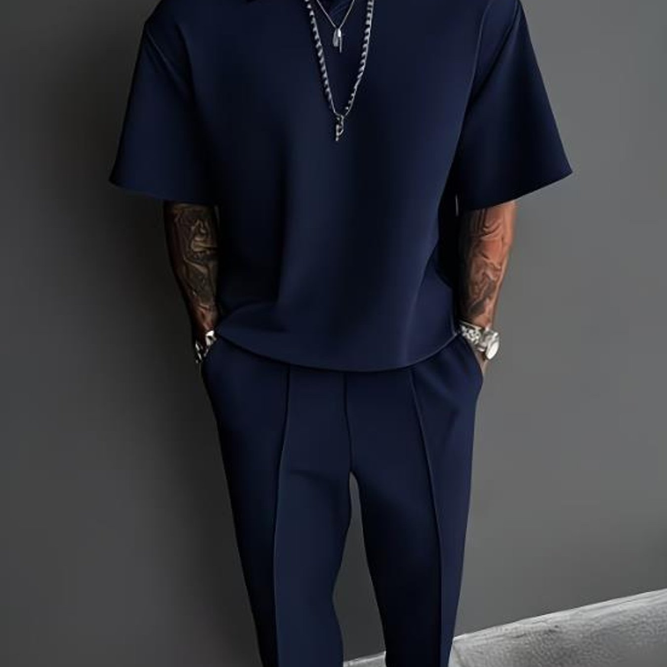 Image of Urban Fashion Accent Men's Casual Outfit Short Sleeve And Pants Two-piece Streetwear Set Men's Clothing Trendy Daily Wear Weekend Wear Birthday Gift For Boyfriend Fashion Gift For Men, Plus Size