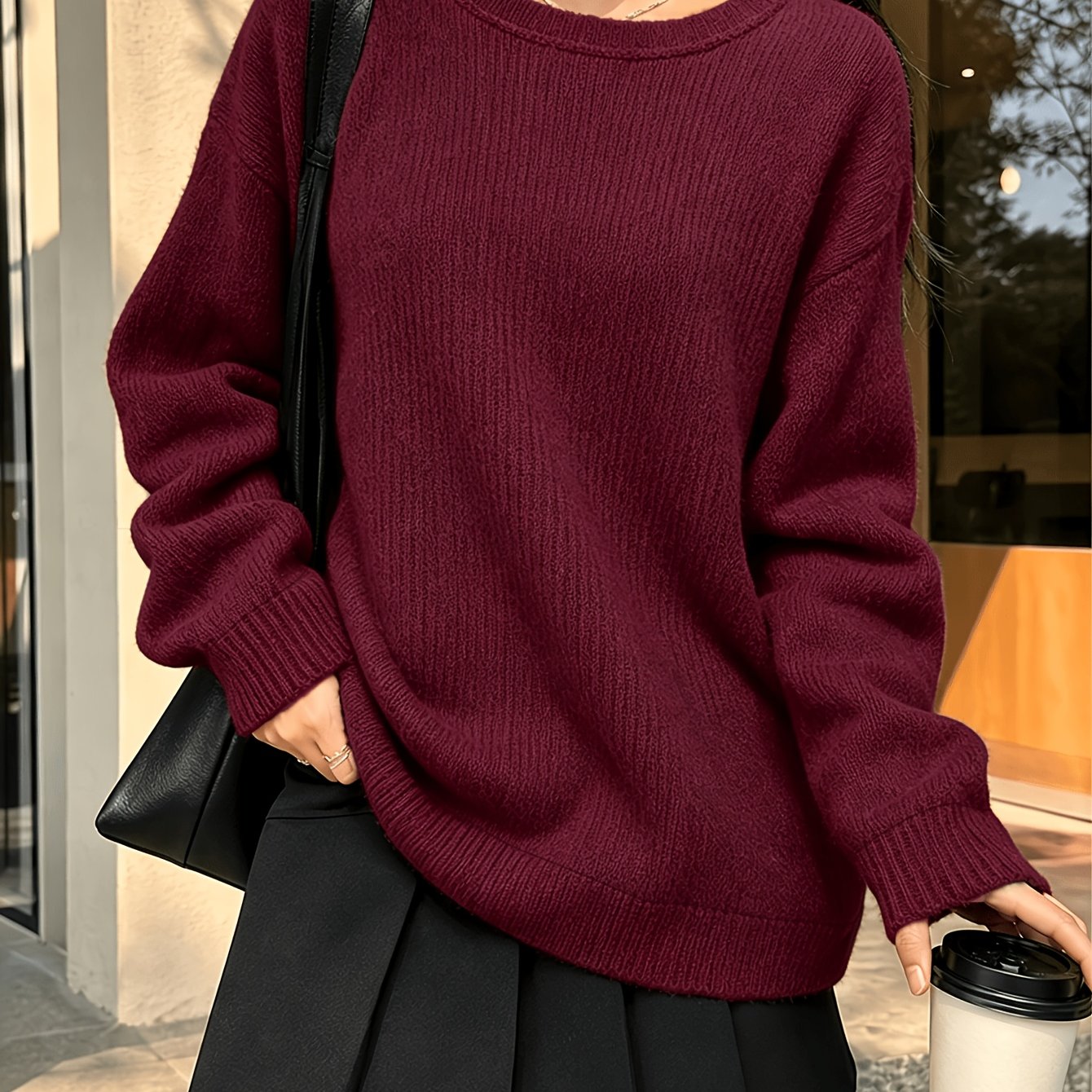 TEMU Women' Color Top, Long Sleeve Pullover, Basic Sweater For Daily And Leisure In Autumn And Winter, Fashionable And Versatile
