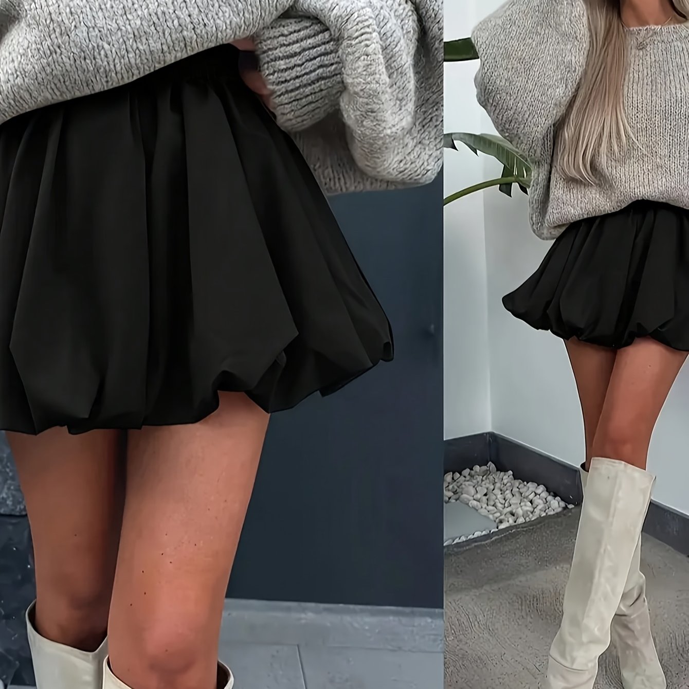 TEMU Solid Color Elastic Waist Fashion Bud Skirt