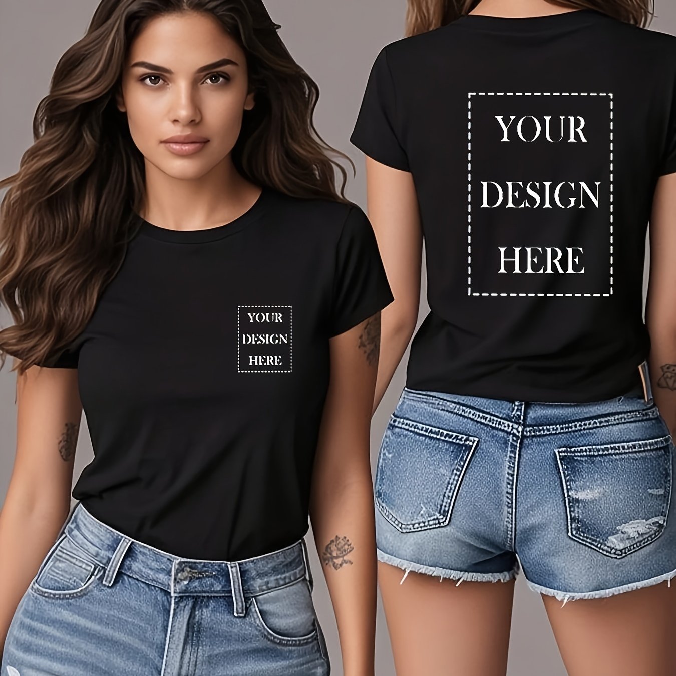 TEMU Custom Women's T-shirt - Double-sided Print, Casual Crew Neck, Short Sleeve, Lightweight, Perfect For Spring/summer/fall, Sizes S-xxl,