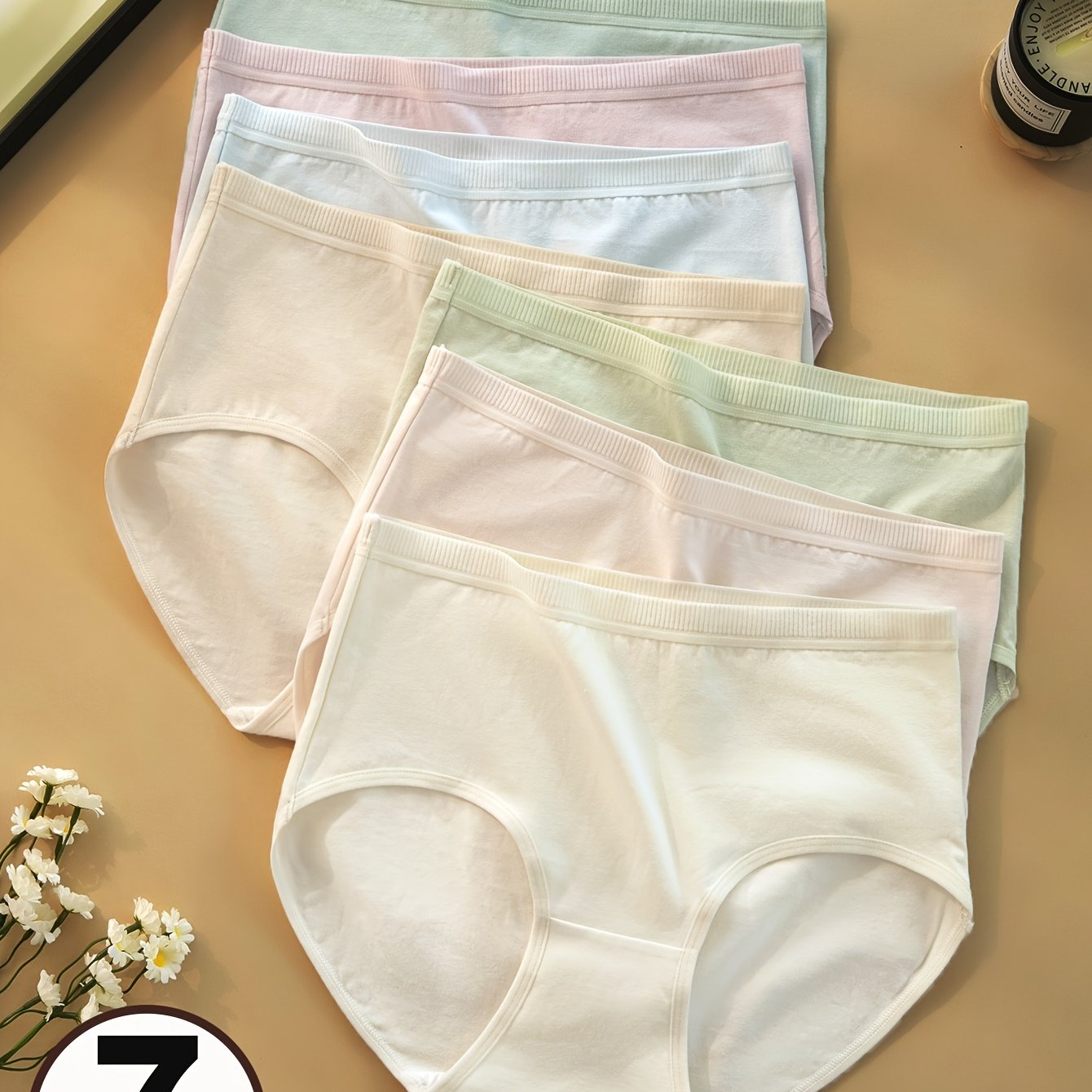 7pcs Solid Color High Waist Panties Breathable Comfortable Briefs Female Underwear Lingerie