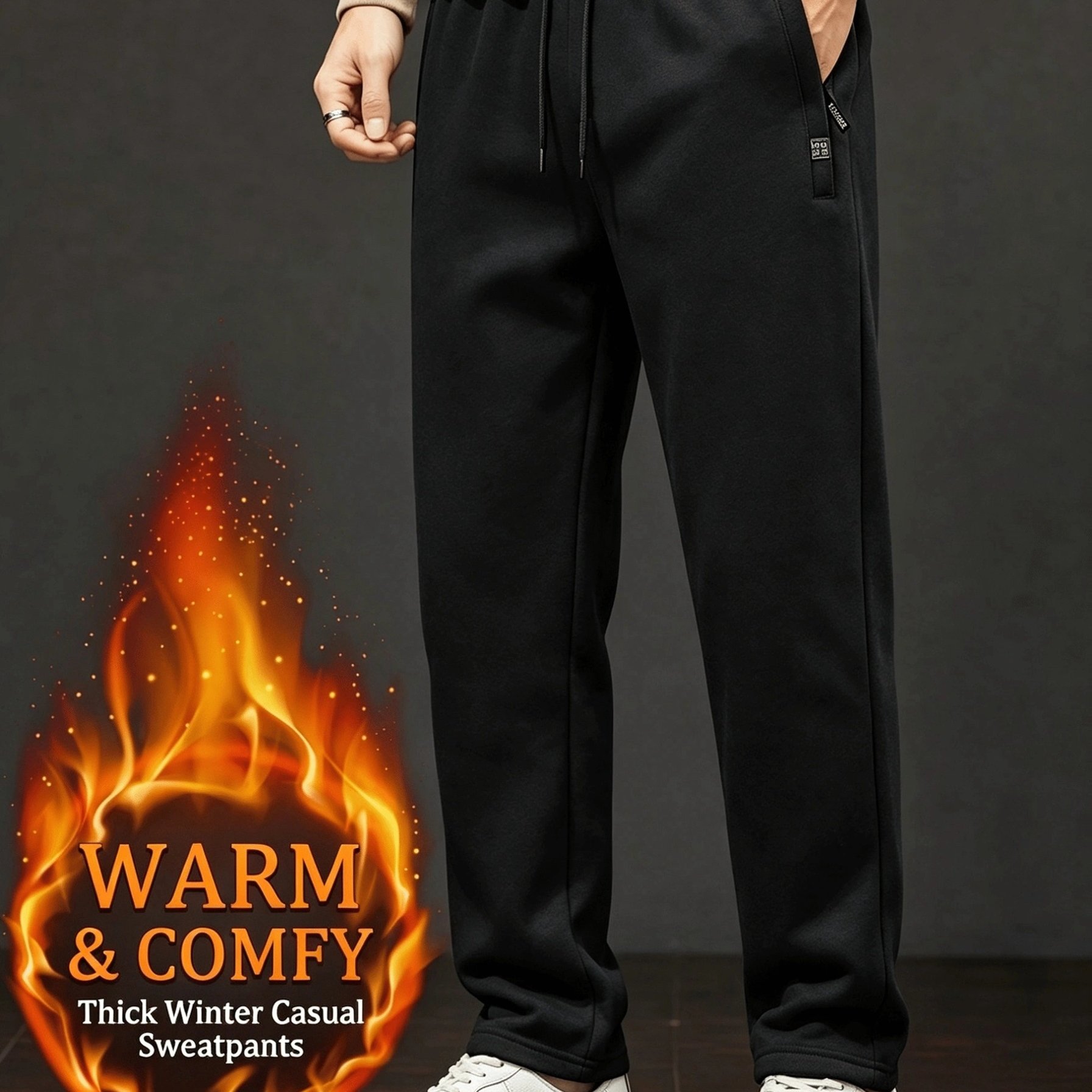 TEMU Pantalones para Hombre de Calidad | Otoño Invierno Forro Polar Pantalones Largos Deportivos Casuales para Hombre Corte Holgado Pantalones