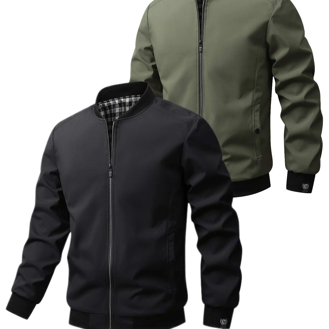 TEMU New 2pcs Spring/summer Men's Flight Jacket Set, 2pcs Vintage Baseball Jacket With Ribbed Collar Design, Shiny Silvery Chest Chain, Printed