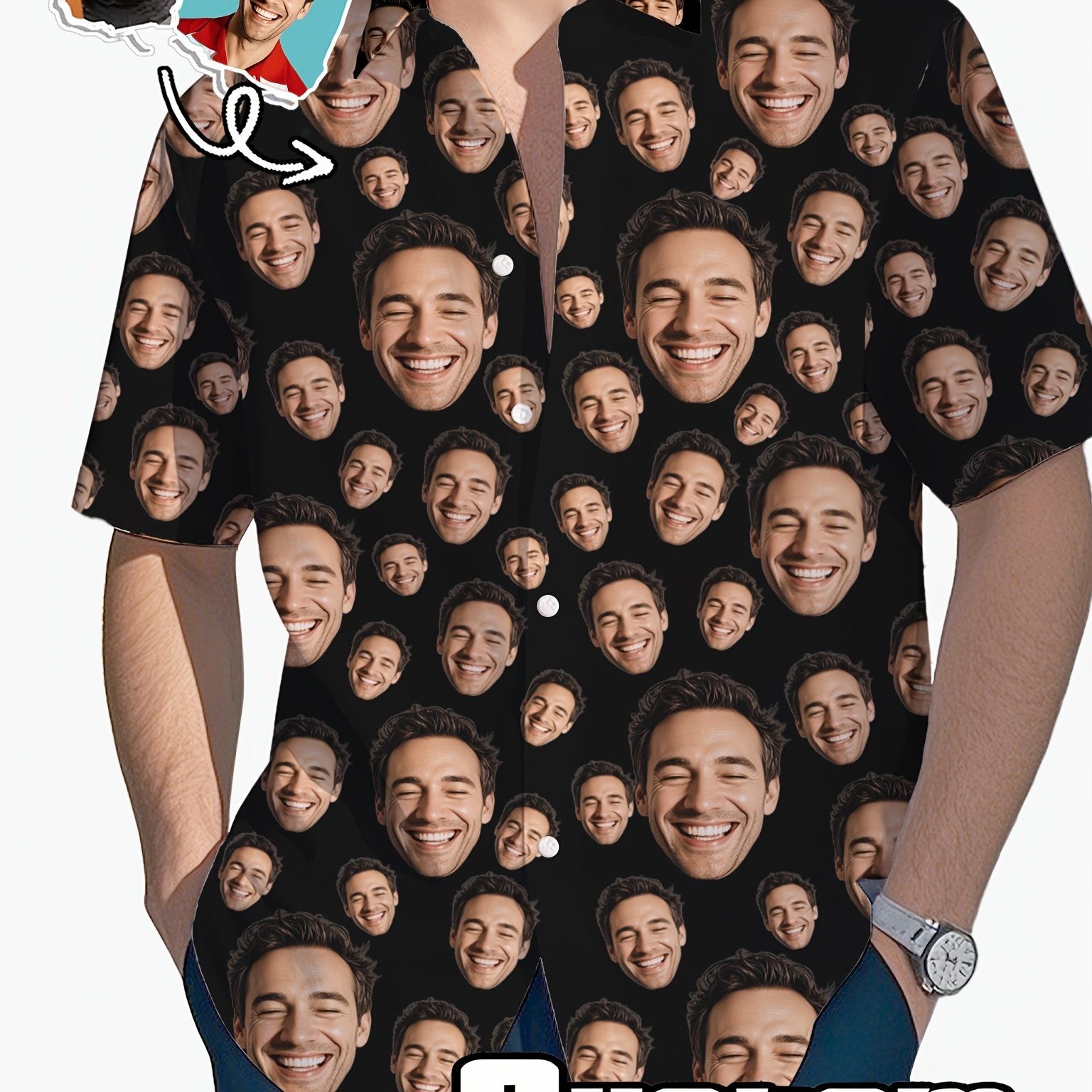 TEMU Custom Print Men's Hawaiian Shirt - Personalize Logo/name/design, Classic Regular Fit, , , Ideal For Family Gatherings