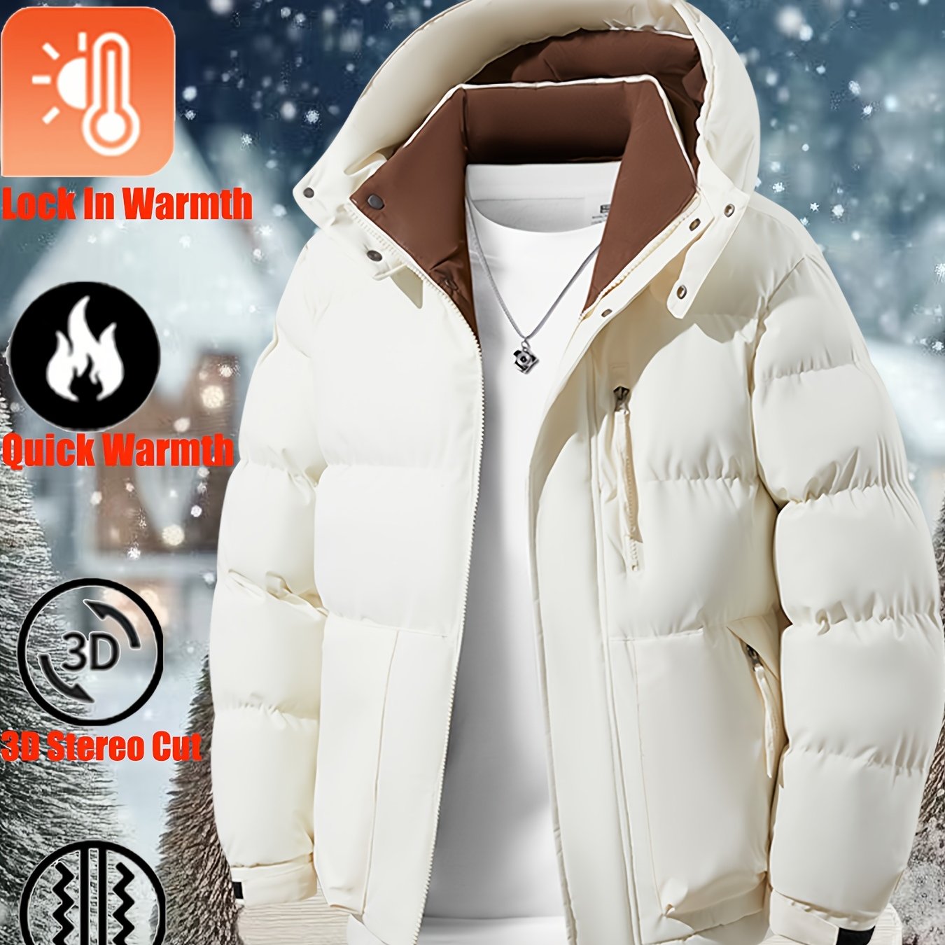 TEMU 0xl-5xl Plus Size Men's Winter Retro Color-block Hooded Jacket, Couple Style Winter Easy Solid Color Zippered Hooded Coat Jacket, Unisex Thick