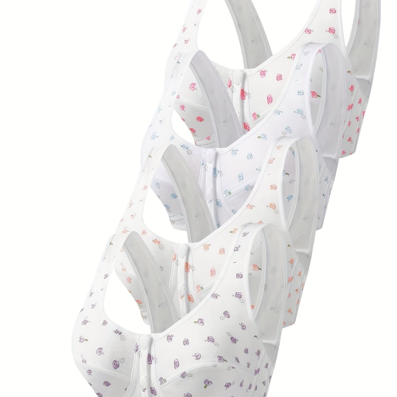 4 Pieces Of Thin, Wire-free Printed Front-closure Bras That Provide And , With Side Support To Prevent Sagging And Enhance The Back