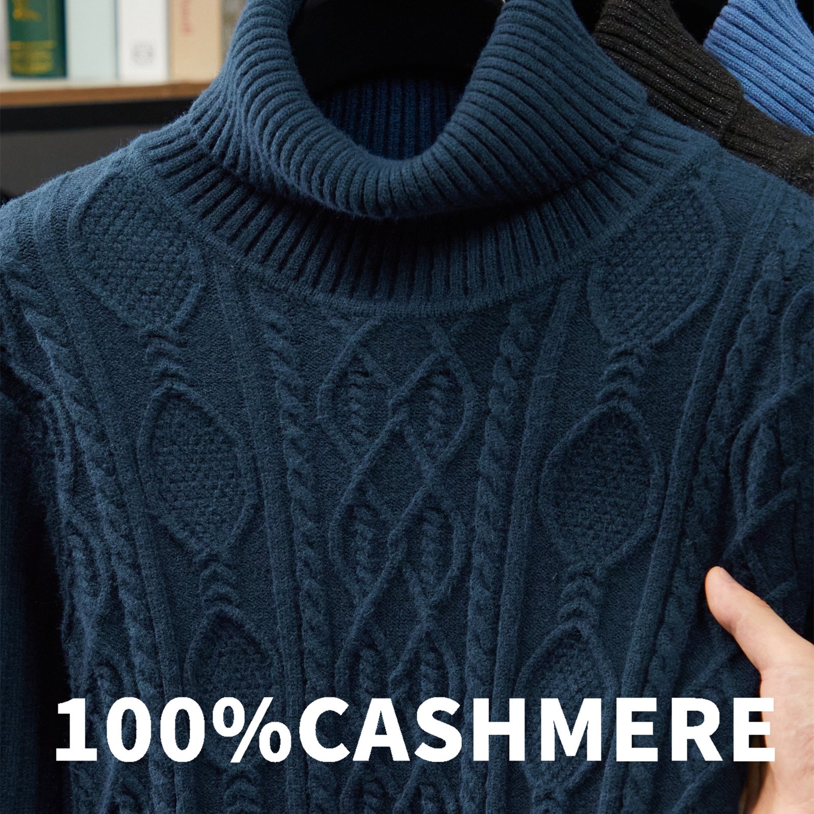 TEMU Tswx Men's 100% Knit Sweater - Solid Color High-neck Turtleneck Pullover With Ribbed Collar, Warm Winter Sweater Suitable For Casual & -casual