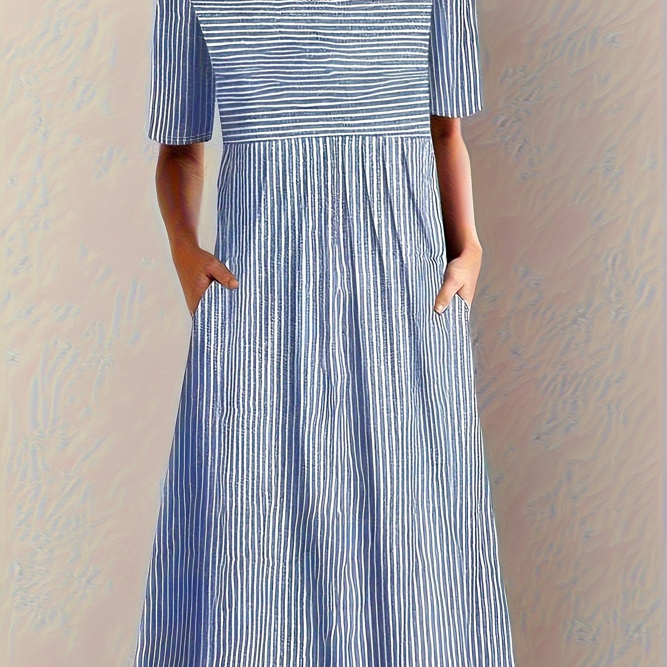Striped Round Neck Short Sleeve Dress