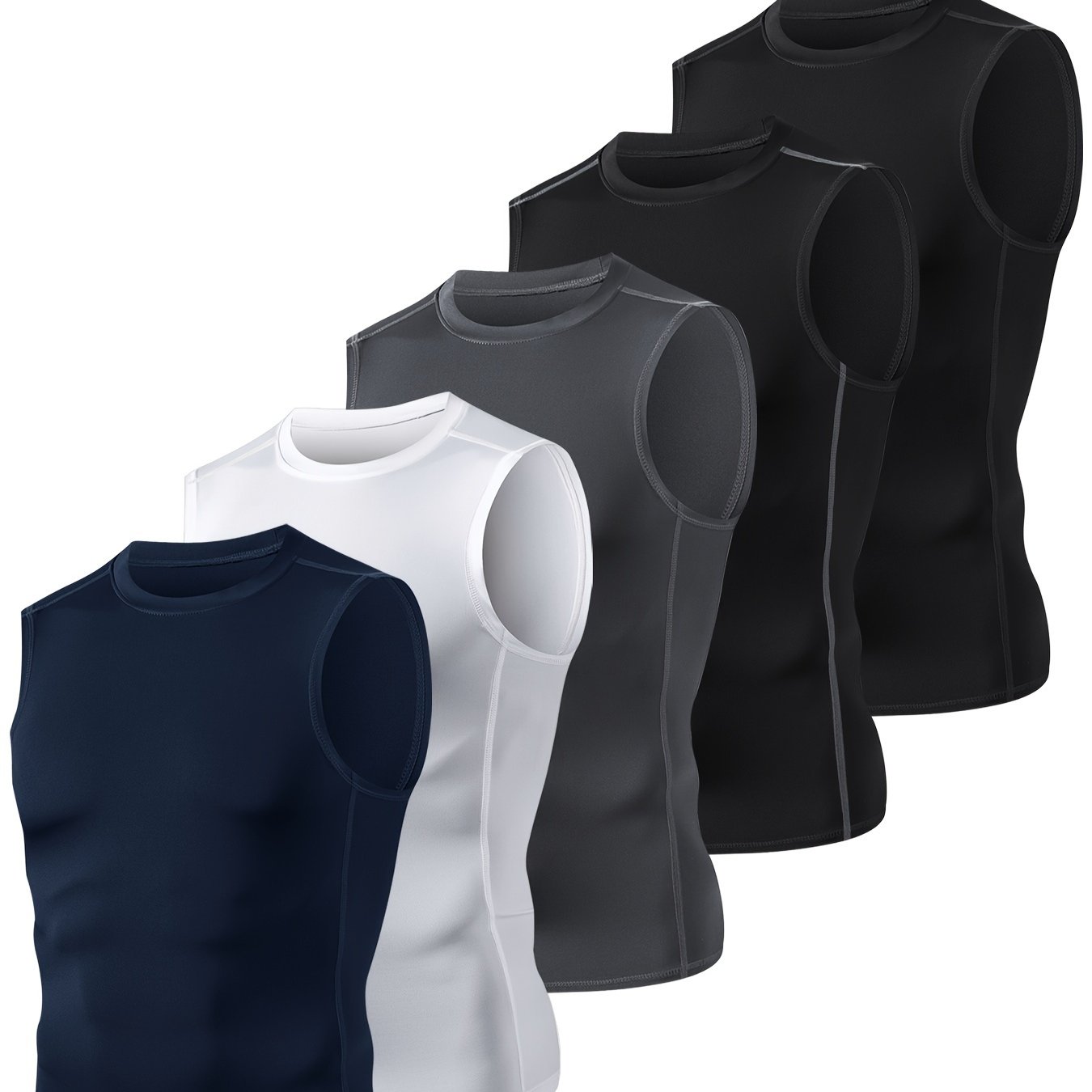  5 Pack Mens Athletic Compression Shirts Sleeveless