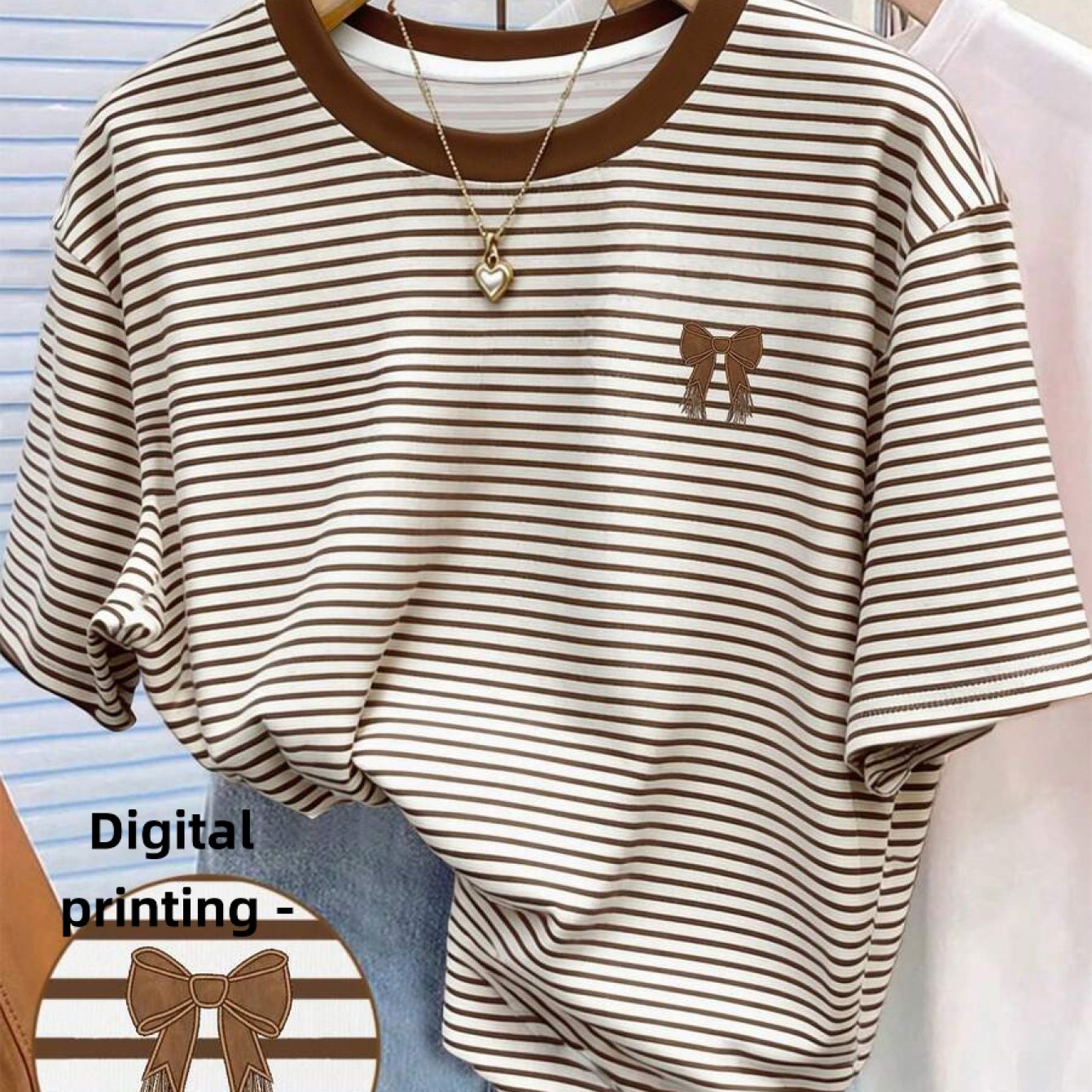 TEMU 나비 프린트와 디자인의 여성용 레귤러 핏 크루넥 티셔츠, 패셔너블하고 트렌디한 새로운 스타일, 편안하고 통기성 좋은, 부드럽고 피부에 자극 없는, 봄과 여름에 적합