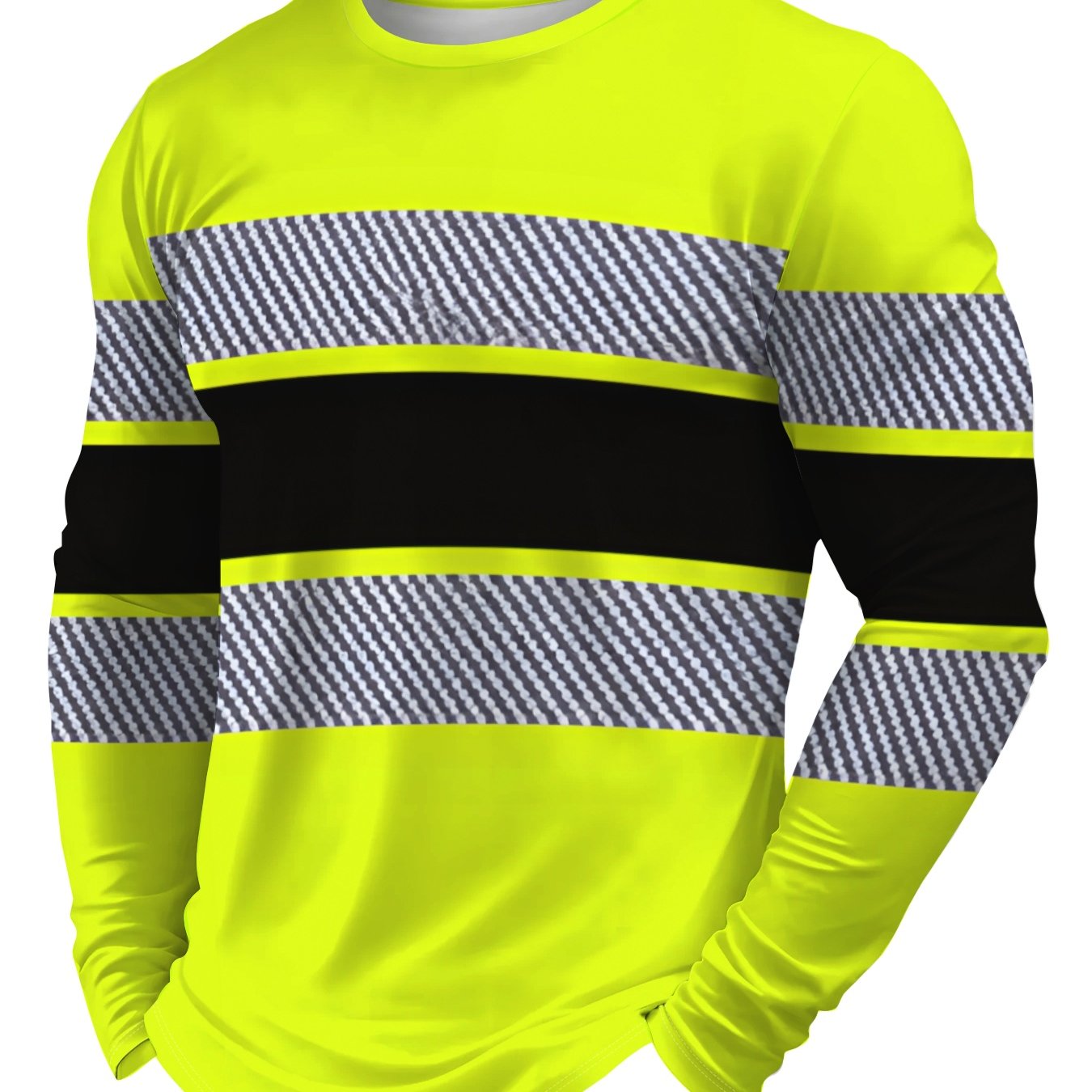 TEMU Men's Regular Neck Long Sleeve T-shirt, Slightly Stretchy, Breathable, And Comfortable Summer Casual Top, Suitable For Daily Casual Wear,