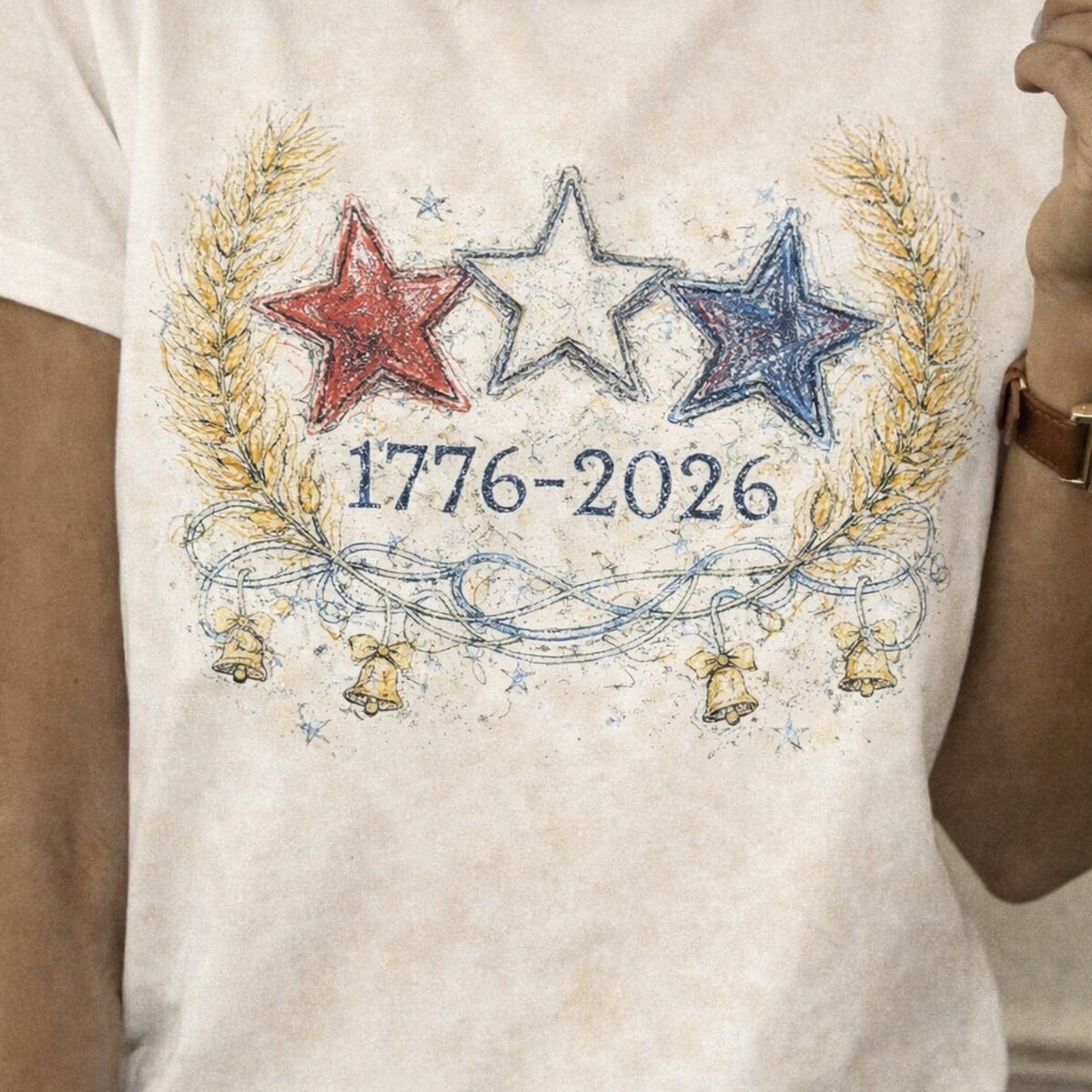 TEMU Plus Size, Vintage American Flag Graphic Classic White T Shirt Featuring Red White And With '1776 2026' Numbers And Yellow Wheat Wreaths Perfect