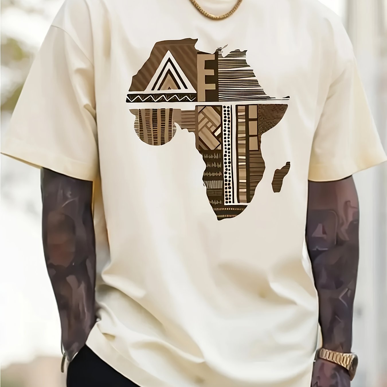 TEMU African Map Pattern Printed Round Neck Short Sleeves, Trendy Fashion, , Outdoor Street, Hip-hop , Comfortable Fabric, Men's Short Sleeves, Pure Tops, Spring And Summer Men's T-shirts