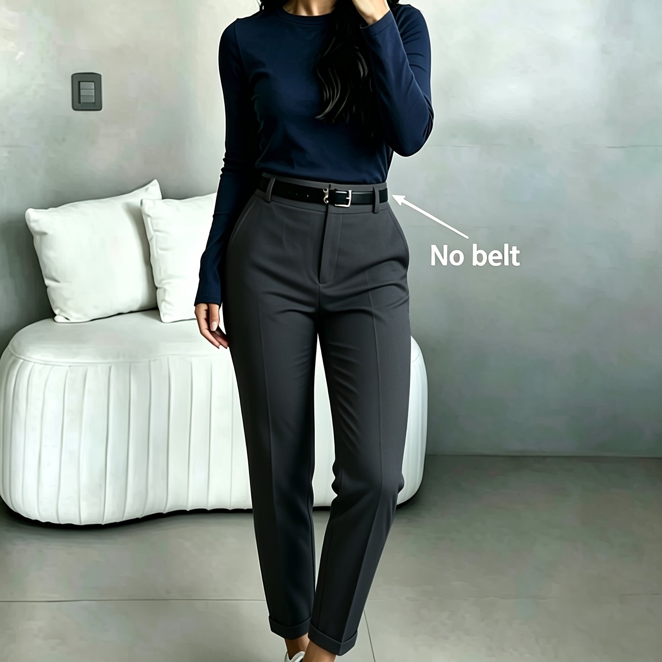TEMU New Autumn/winter Commuter Fashion Solid Color Pocket Women's High-waist Casual Slim-fit Ankle-length Pants (top Not Included)