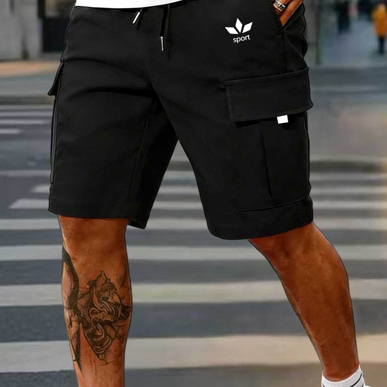 TEMU Men's Summer Cargo Work Shorts Sport With Printed Design, Woven Wear-resistant Regular Fit, Multi-pocket Casual Work Shorts