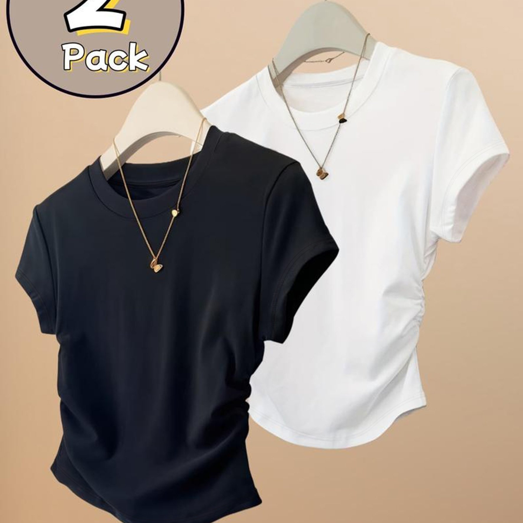 TEMU Women's 2pcs Short Sleeve T-shirt Set With Side Ruffles, Figure-flattering And Versatile For Style