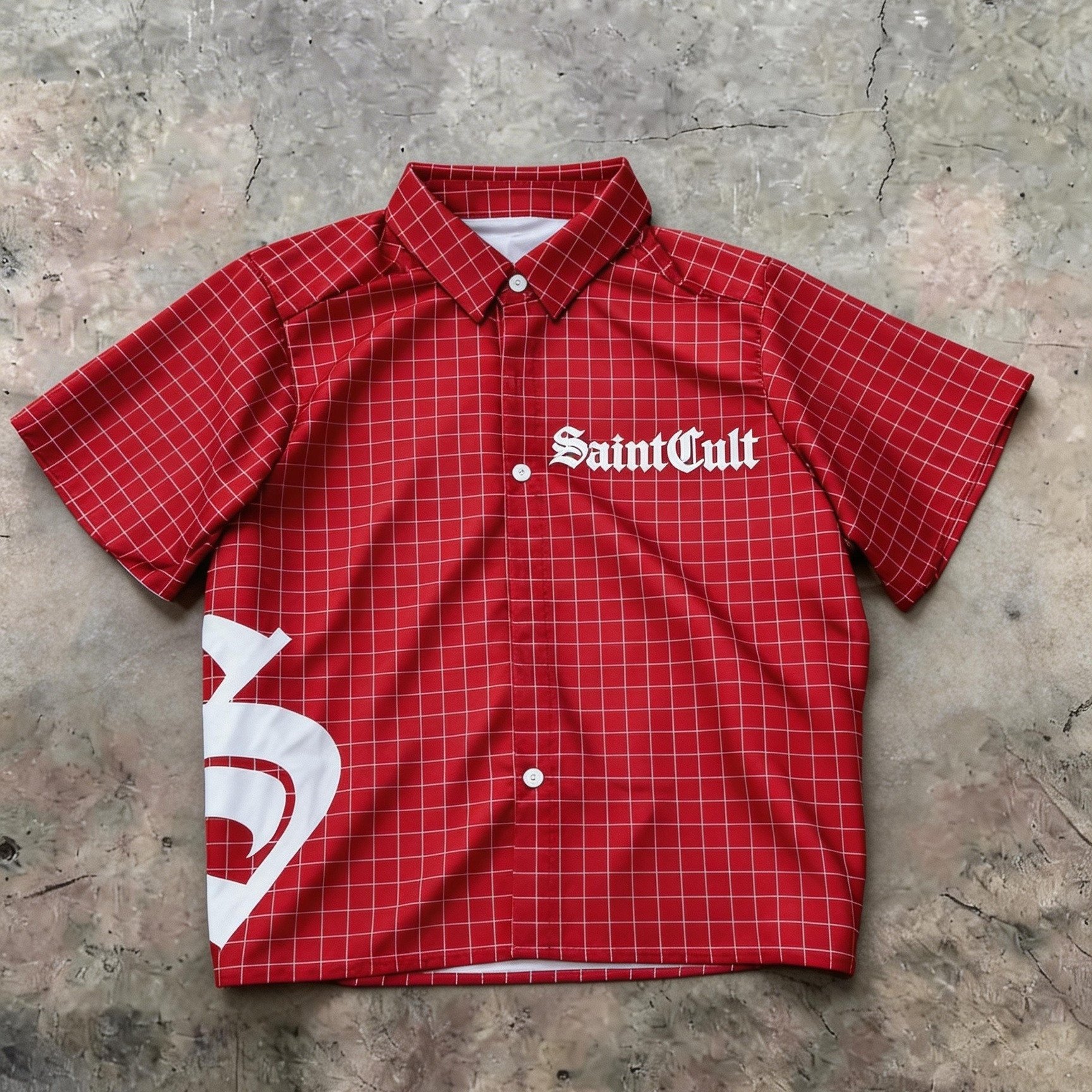 TEMU Retro Y2k Red Shirt, Lightweight Gothic , With Letter And Character Print, Casual Short Sleeve Top, Single-button Lapel, Loose Fit