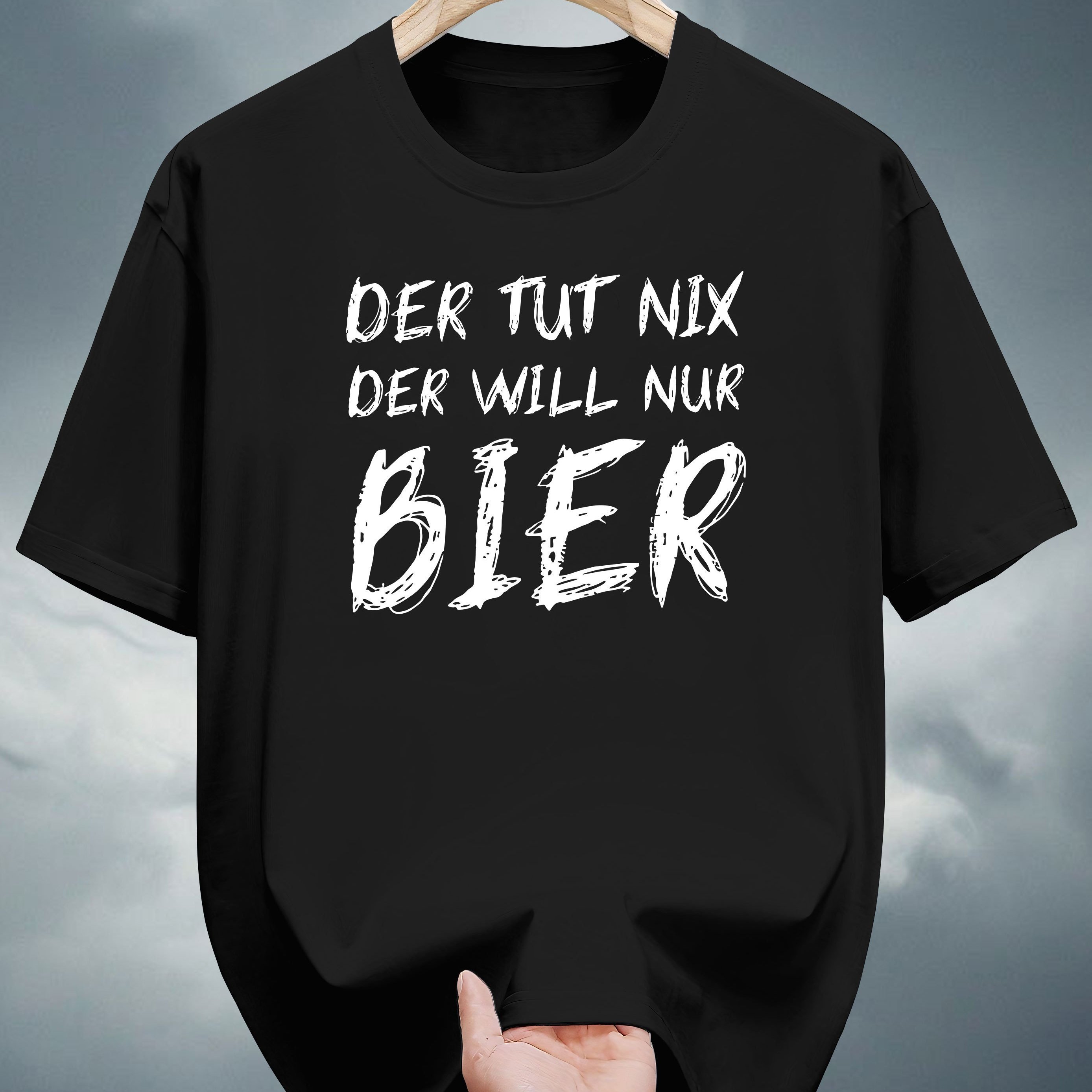 E-shop Herren T-Shirt mit 100 % Grafikdruck – „Der Tut Nix Der Will NUR Bier“ Lustiges Bierliebhaber-T-Shirt, Lässiges Sommer-T-Shirt mit