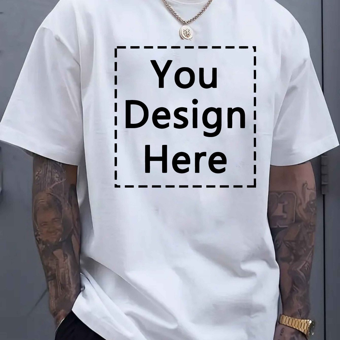 TEMU Plus Size Men's Custom T-shirt - Your Design Here, Photo, Logo, Summer Lightweight, Casual Short Sleeve Crew Neck, Machine Washable, Plus Size