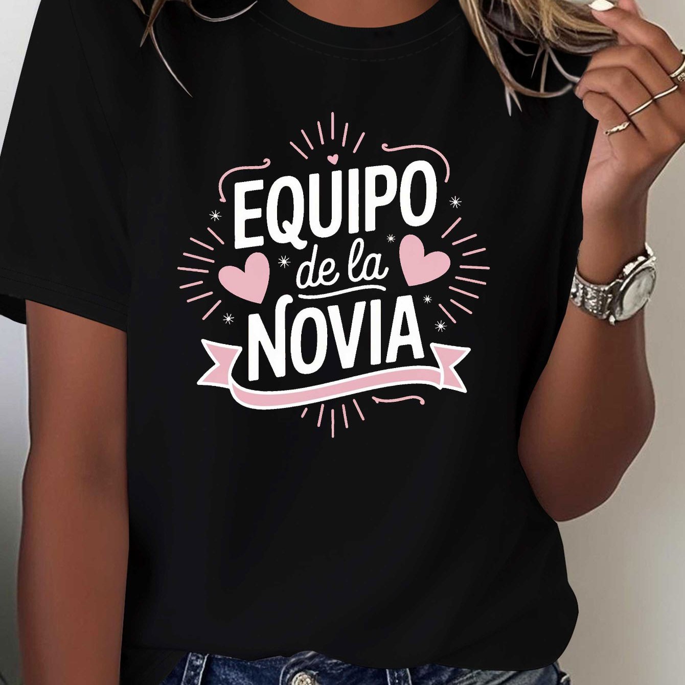 TEMU Camiseta de mujer con estampado del equipo de Española, con cortas y cuello , para uso casual en verano y