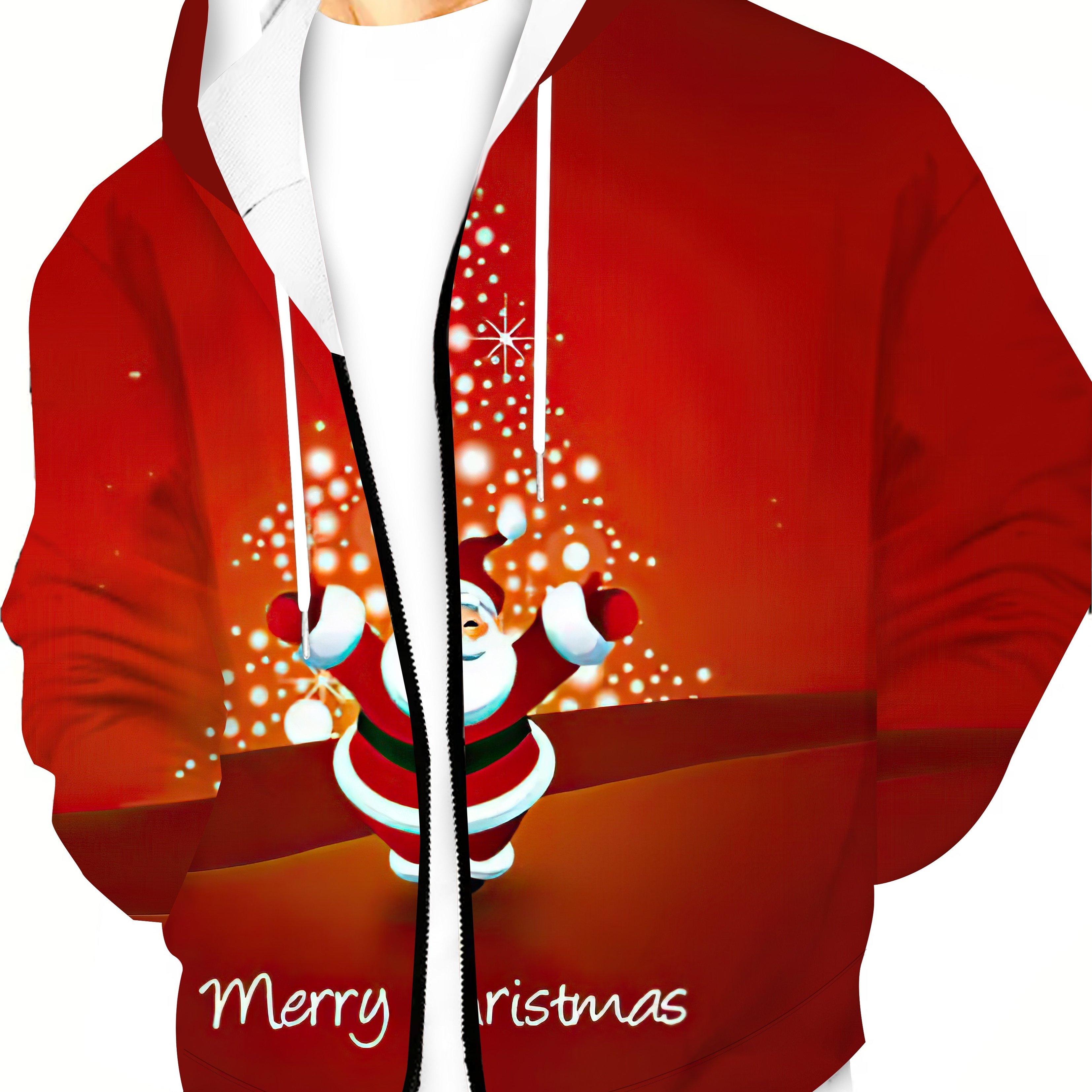 TEMU Men's Oversized Zip-up Hoodie, Stylish Christmas Print Lightweight Jacket, Suitable For Autumn And Winter, Plus Size