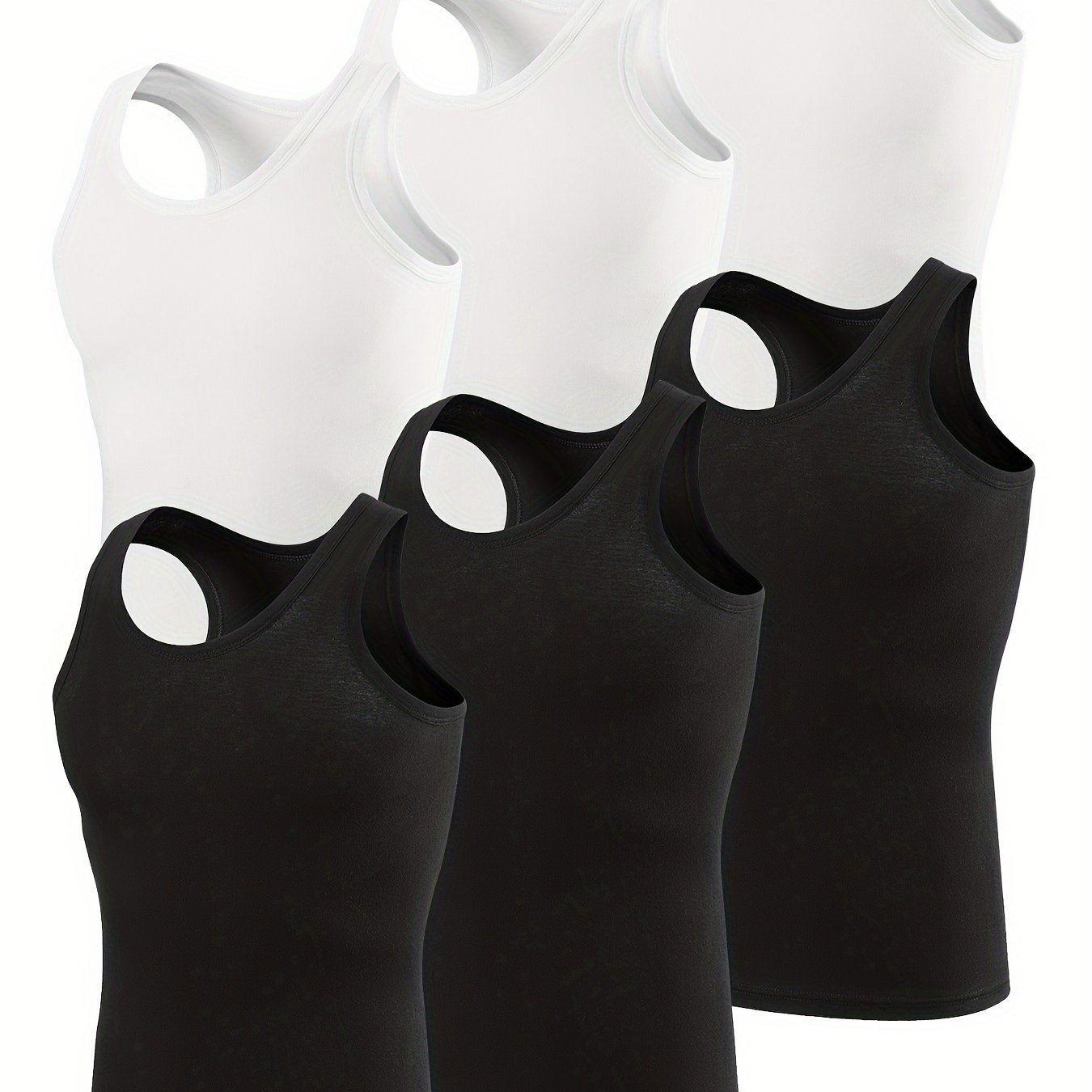 Image of A Set Of 6 Black And White Men's Tank Tops For , Breathable And Fitted, Perfect For Summer Workouts And Casual Wear