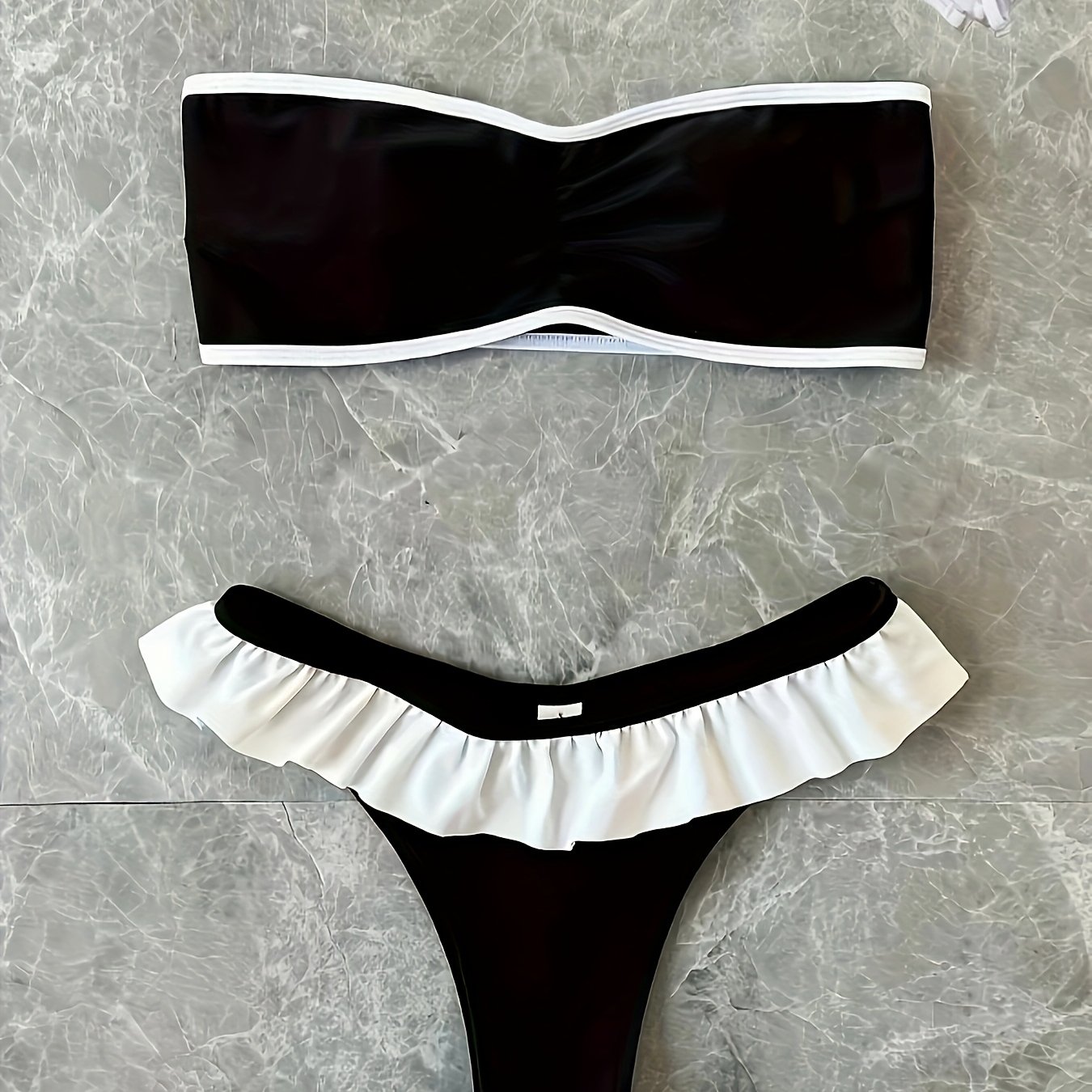 TEMU Ensemble de maillot de bain bikini pour femmes, contrasté , et sexy, avec volants