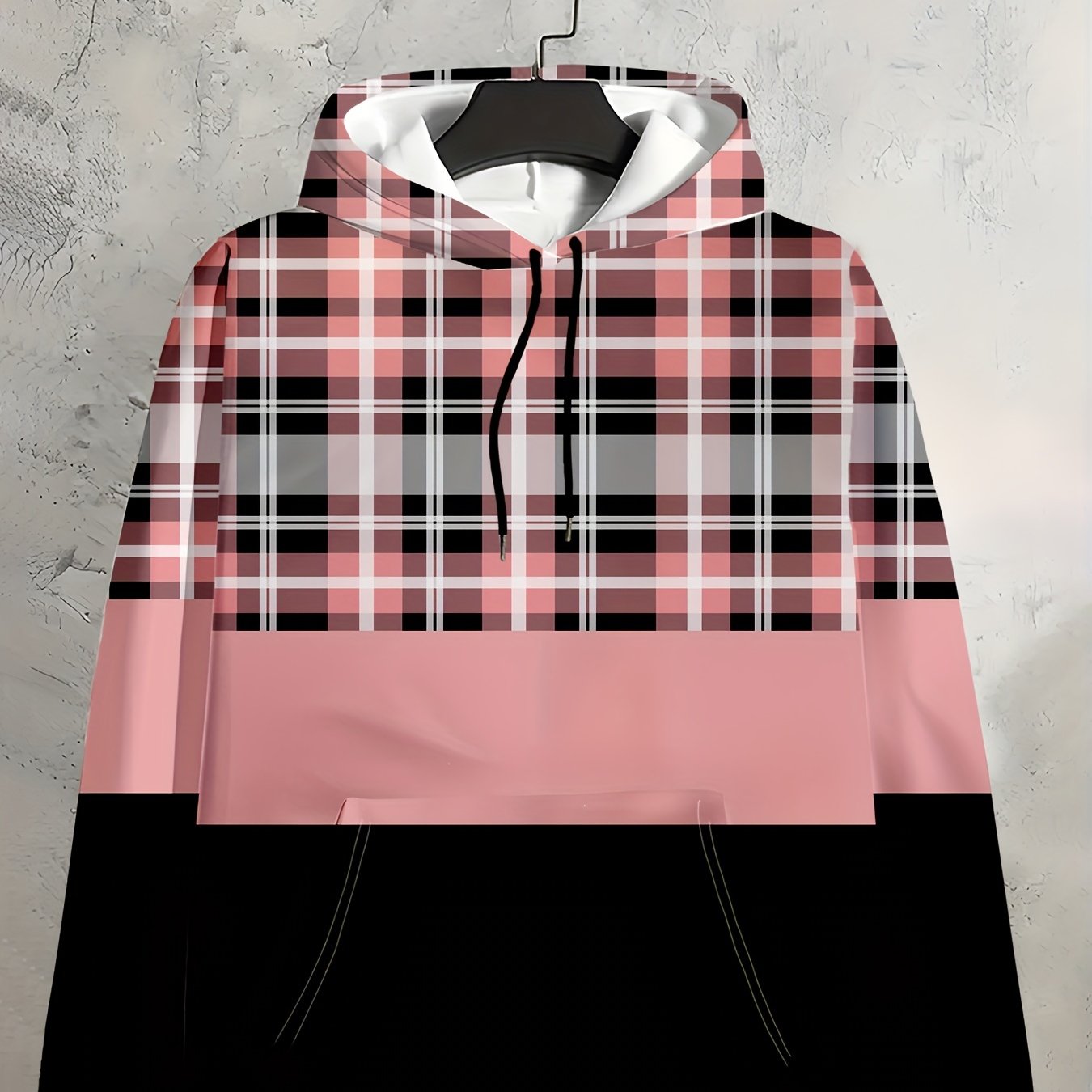 TEMU Plus Size, Women's Plus Size Geometric Color Block Print Sweatshirt, Casual Fashion Floral Pattern Hooded Long Sleeve, Exquisite Artistic