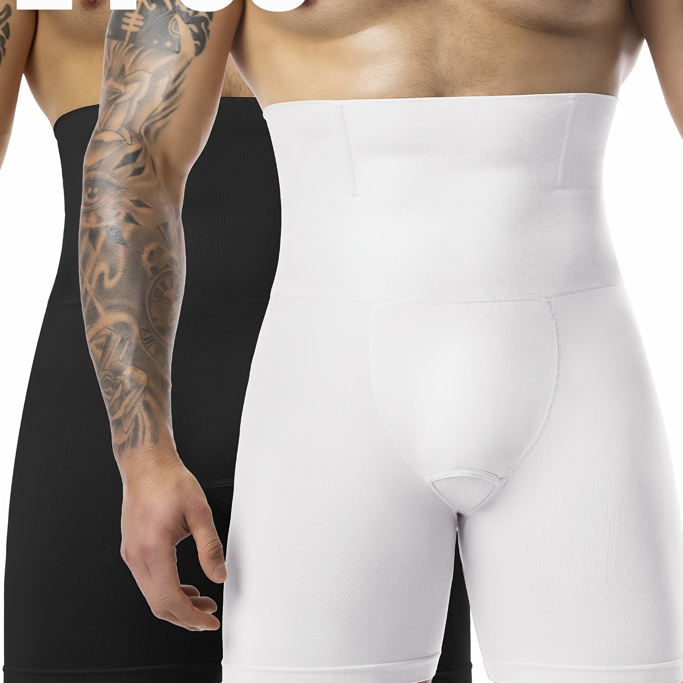 Image of 2pcs Men's Compression Shorts With Instant Slimming Effect Breathable Fabric - High Waist Body Shaper Shorts