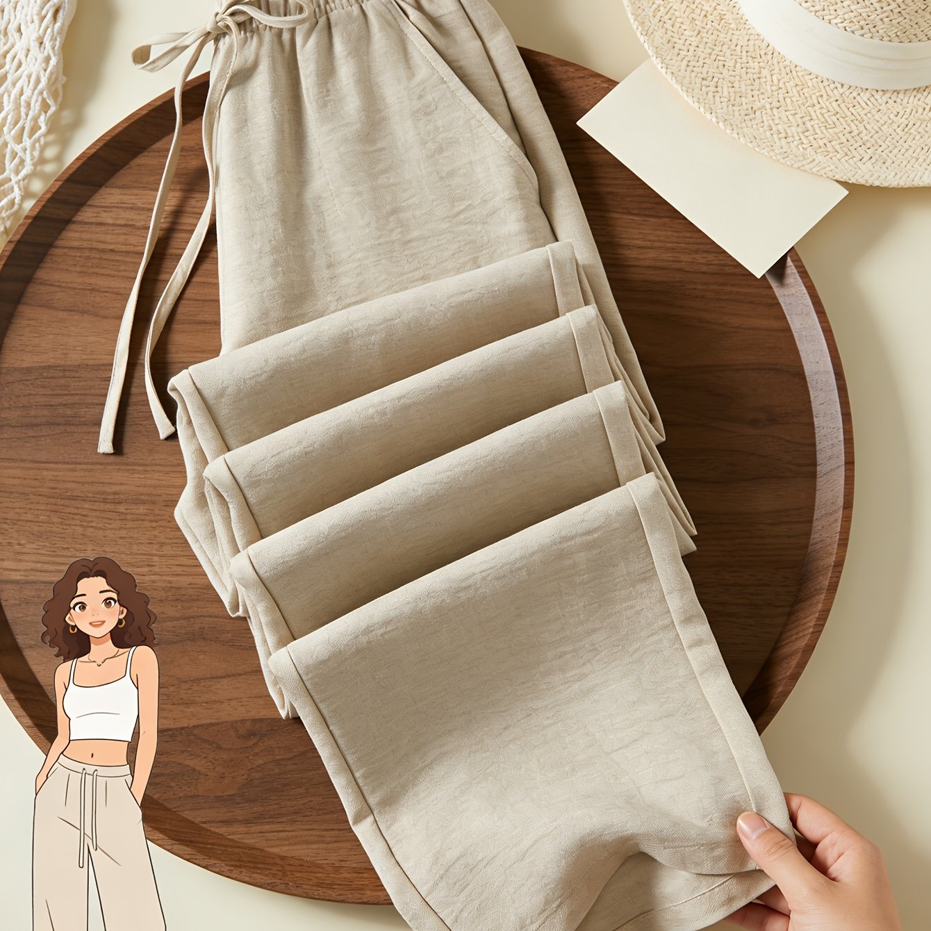 TEMU Women's Blend Pants, Elastic High Waist Drawstring Wide Leg Trousers, Casual Loose Straight Leg Pants, Breathable Lightweight, Soft Comfortable,