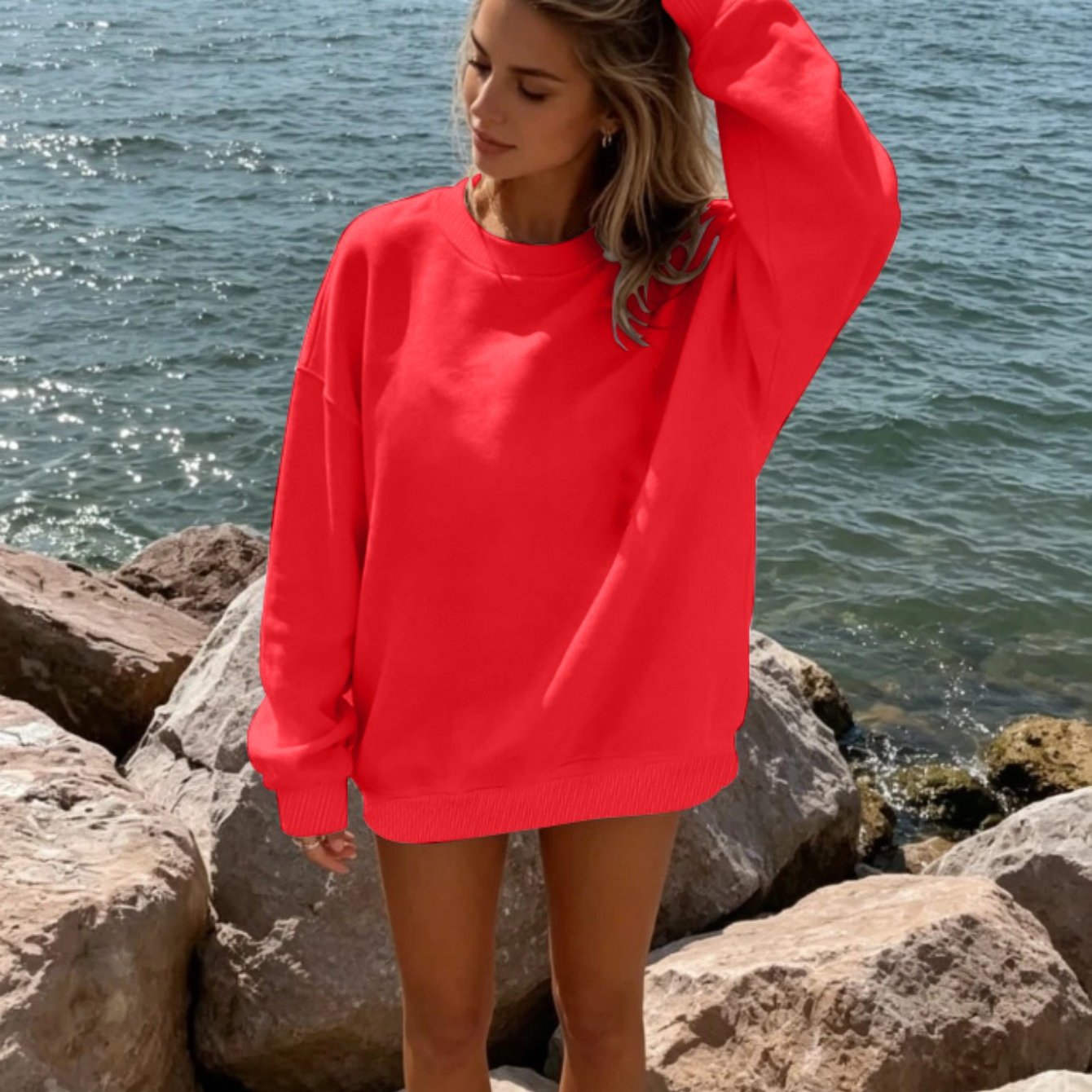 TEMU Easy And Clean Version Of Pure Round-neck Pullover For Women's Autumn Clothing. Loose And Slim-fitting Basic Long-sleeved Style. Suitable For