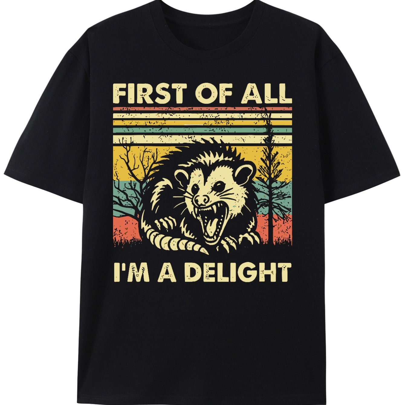 TEMU Men's Breathable Cotton T-shirt With Unique Opossum Print - Casual Crew Neck, Short Sleeve Tee For Summer, Running & Casual Attire