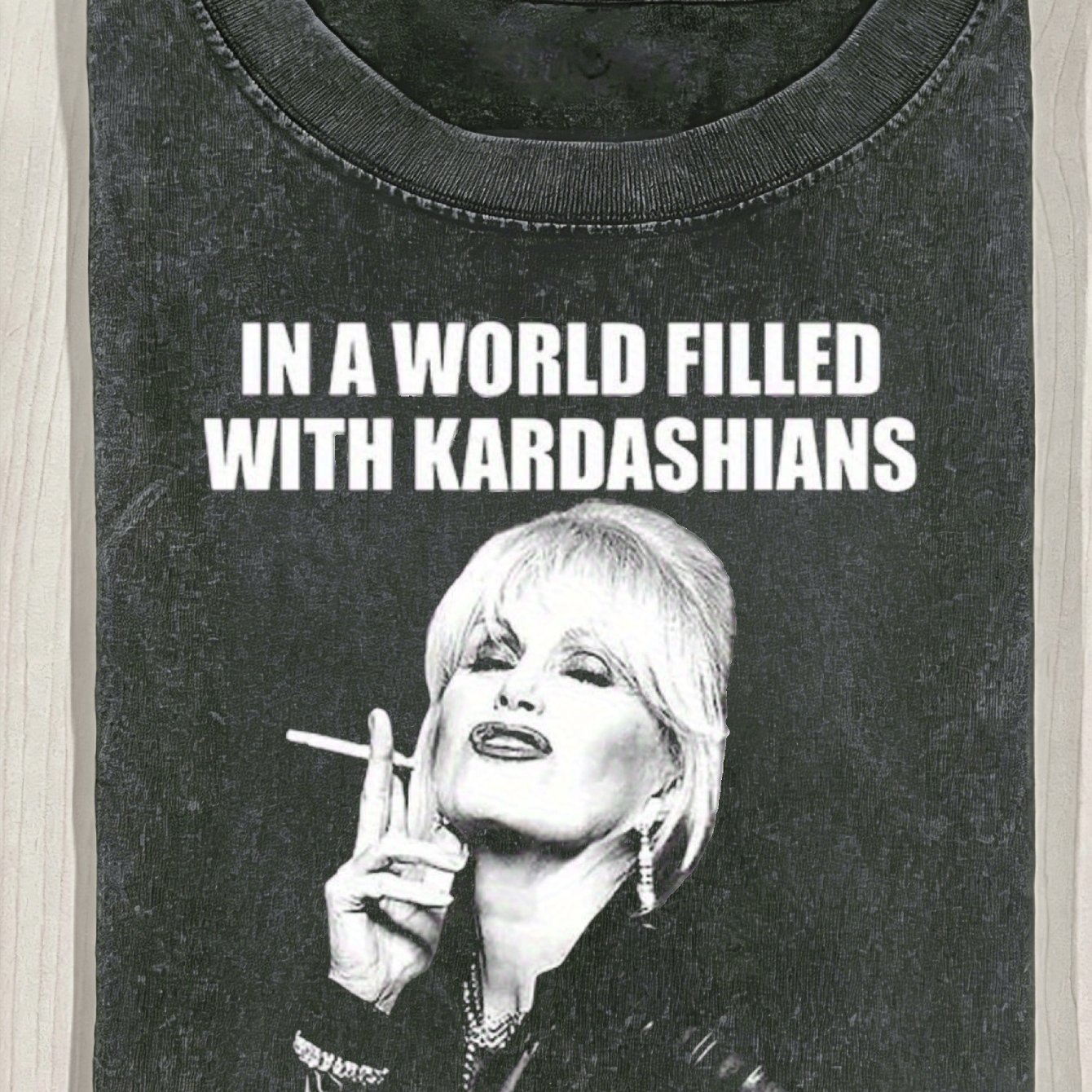 TEMU Men's Funny "be A Fool" Tv Show Graphic 230g Washed T-shirt - "in A World Full Of Be A " Slogan & Iconic Character Design, Black With White