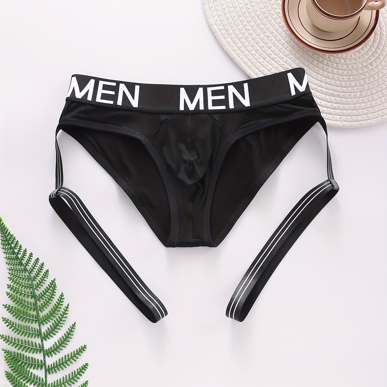 TEMU Men's ! Novelty Triangle Shorts With Lettered Waistband, Made Of Breathable And Comfortable Rayon, Featuring A Low To Mid-.