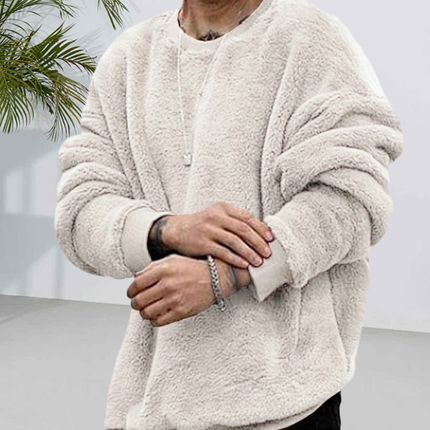 Men's Plush Pullover Teddy Fleece Tops Oversize Sweatshirt Fuzzy Plush Teddy Jumper Tops For Autumn Winter
