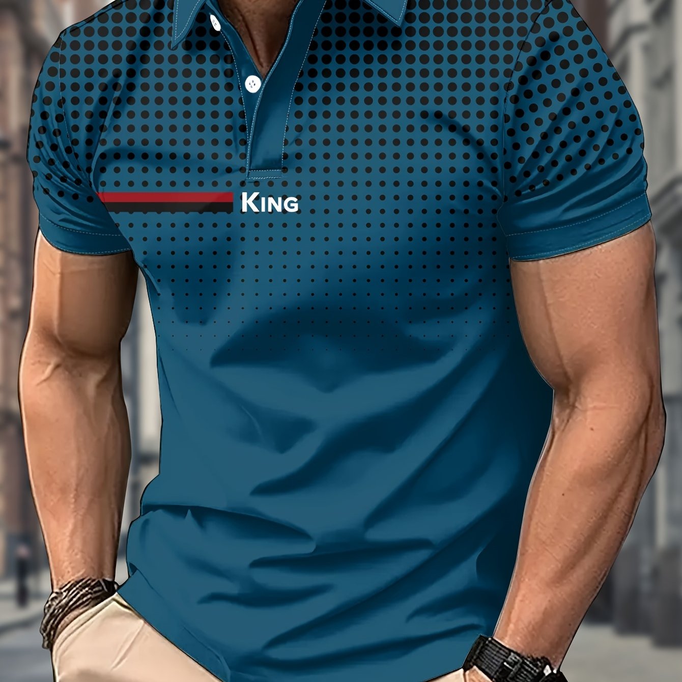 TEMU Men's Casual Golf Shirt, 3d Printed Black Polka Dot Geometric Pattern, Breathable Short Sleeve Button Top, Smooth Textured Fabric, Regular Fit,