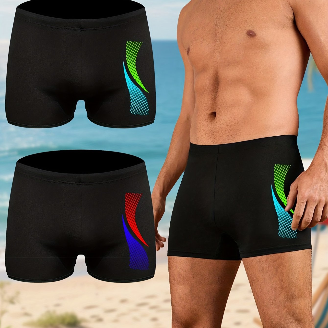 Image of Two-pc Men's Swimwear With Colorful Designs | Quick-dry Lightweight Board Shorts For Summer Activities And Sports