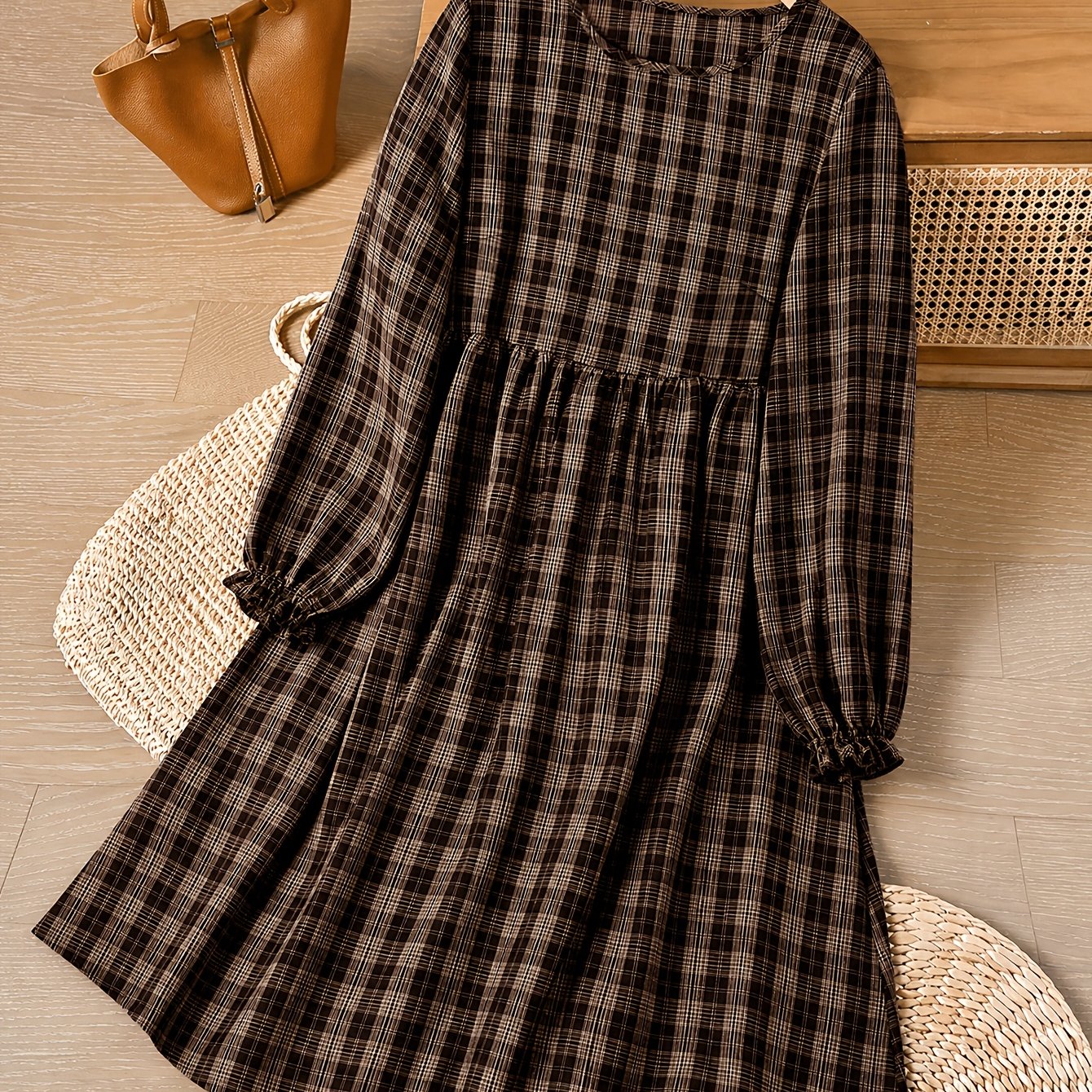 TEMU Women's -line Midi Skirt With Plaid - Non-stretch Round Neck Suitable For Fall/winter, Machine Washable -compatible Skirt For Blouses Top (no ,
