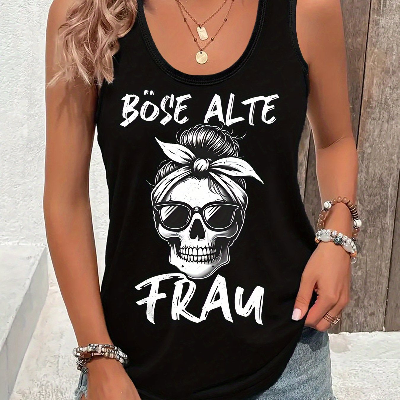 TEMU Plus Size - Plus Size - Plus Size Mode Lässige Damenweste, Buchstabenmuster, Ärmellose Weste, Geeignet für Frühling und Sommer, Atmungsaktiv und