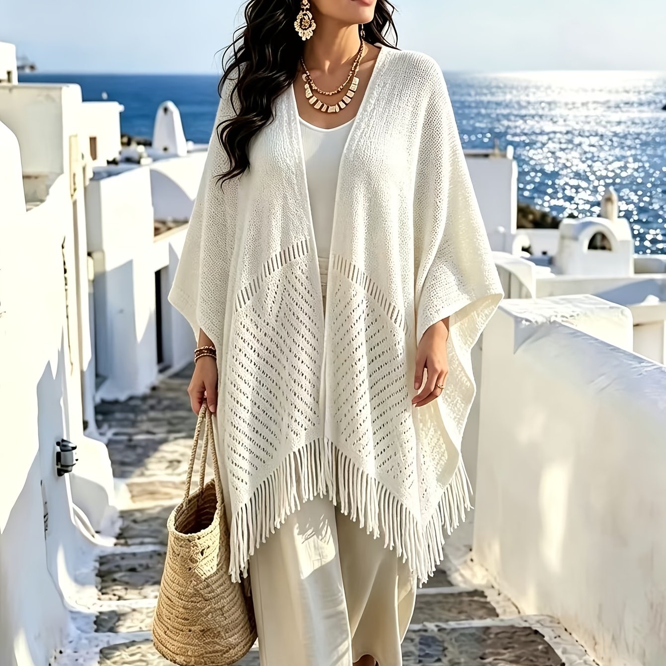 TEMU Plus Size - Women's Large Size Sheer Cardigan In Solid Color, Loose Fit Casual Coat, Suitable For Daily Wear, Travel, Or Date Outfits