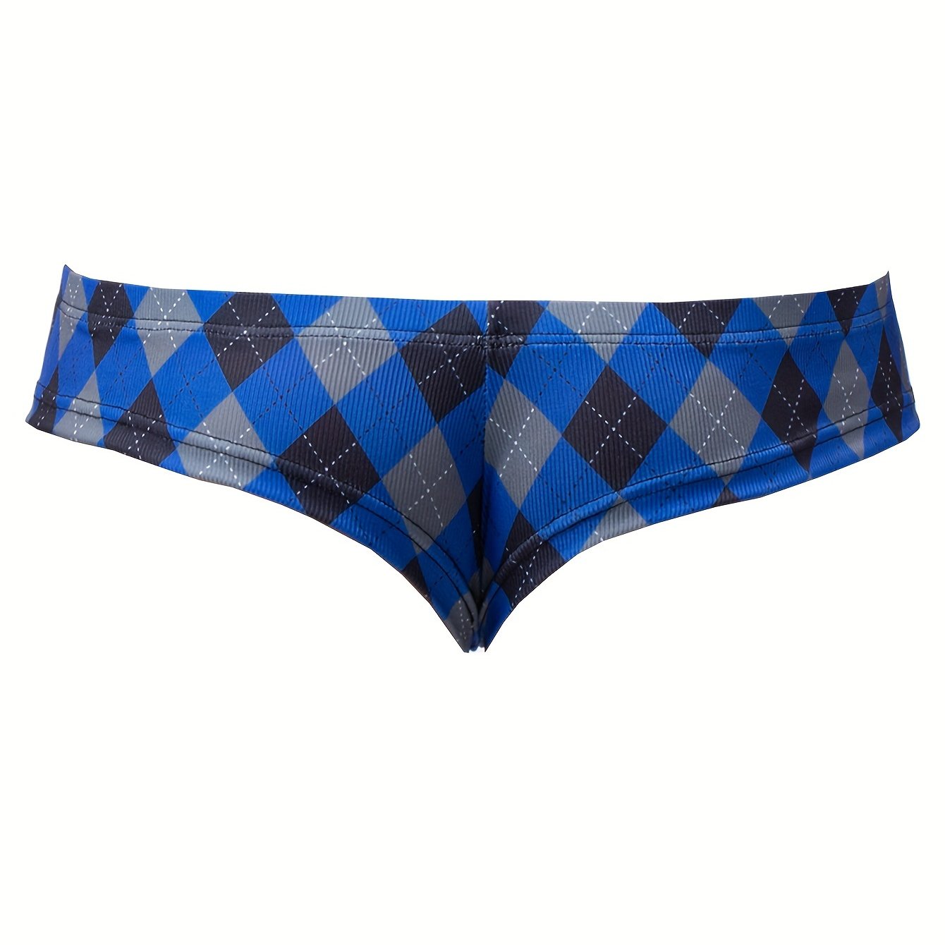 TEMU Pack de 1 Caleçon Homme Taille Basse à Imprimé Géométrique Argyle - Tissu Respirant Mi-Extensible, Culotte Mi-Courte avec Fentes Latérales pour